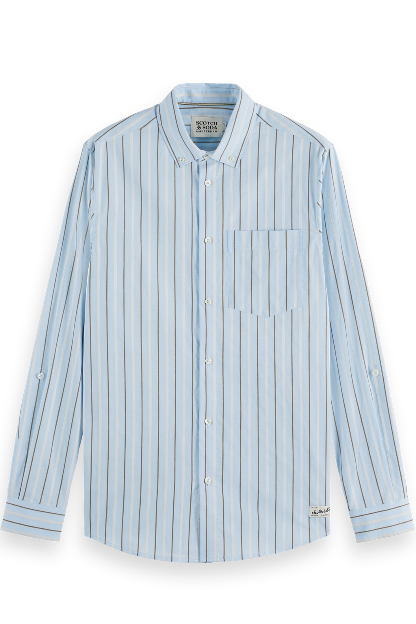 Scotch & Soda Regular Fit Dobby Stripe Shirt Spring Blue Pinstripe Maat: S | Zakelijke Overhemden Outlet | Heren | Blauw