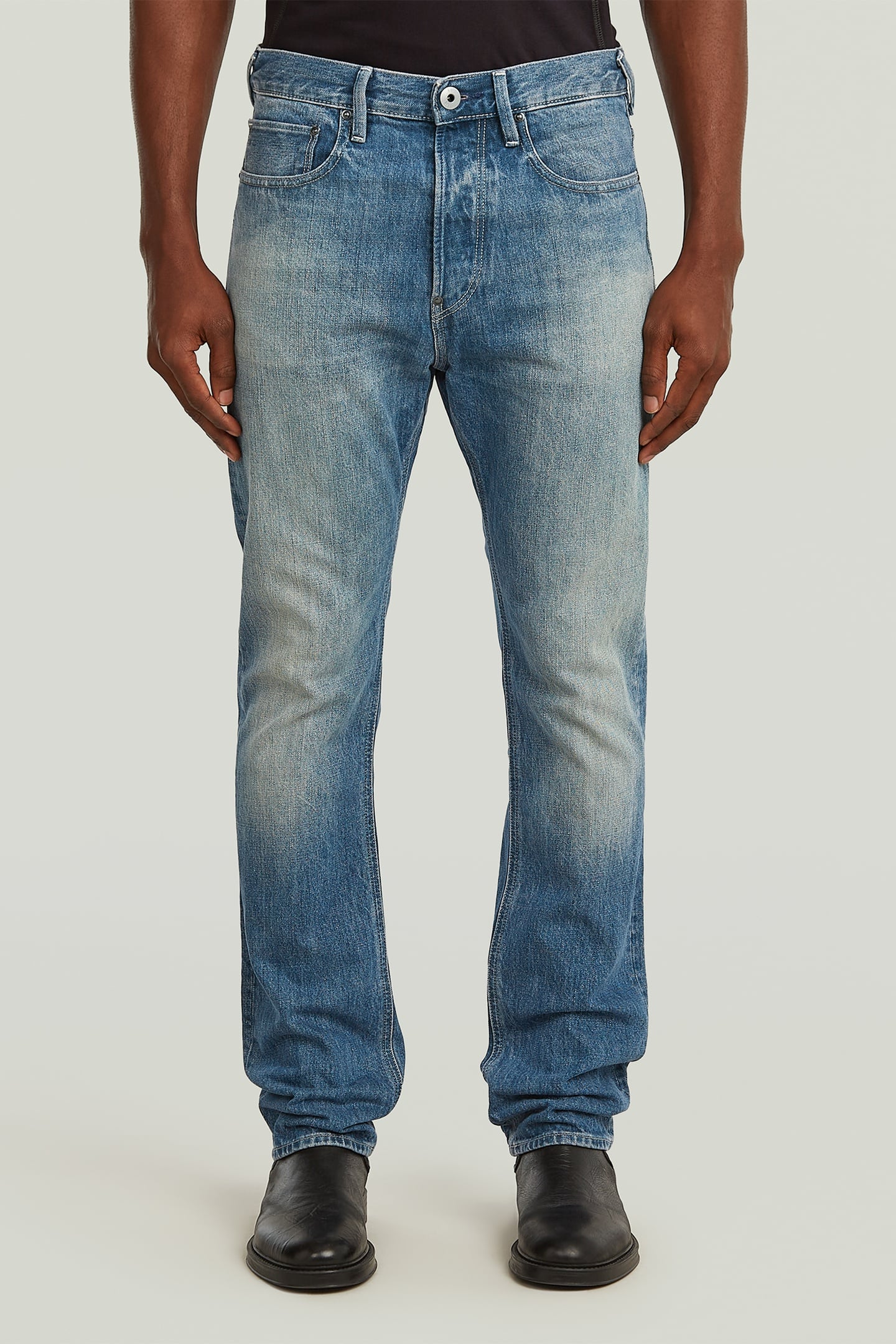 G-Star Us First Cinch Tapered Jeans Medium Blue Maat: W32L32 | Jeans Outlet | Heren | Blauw