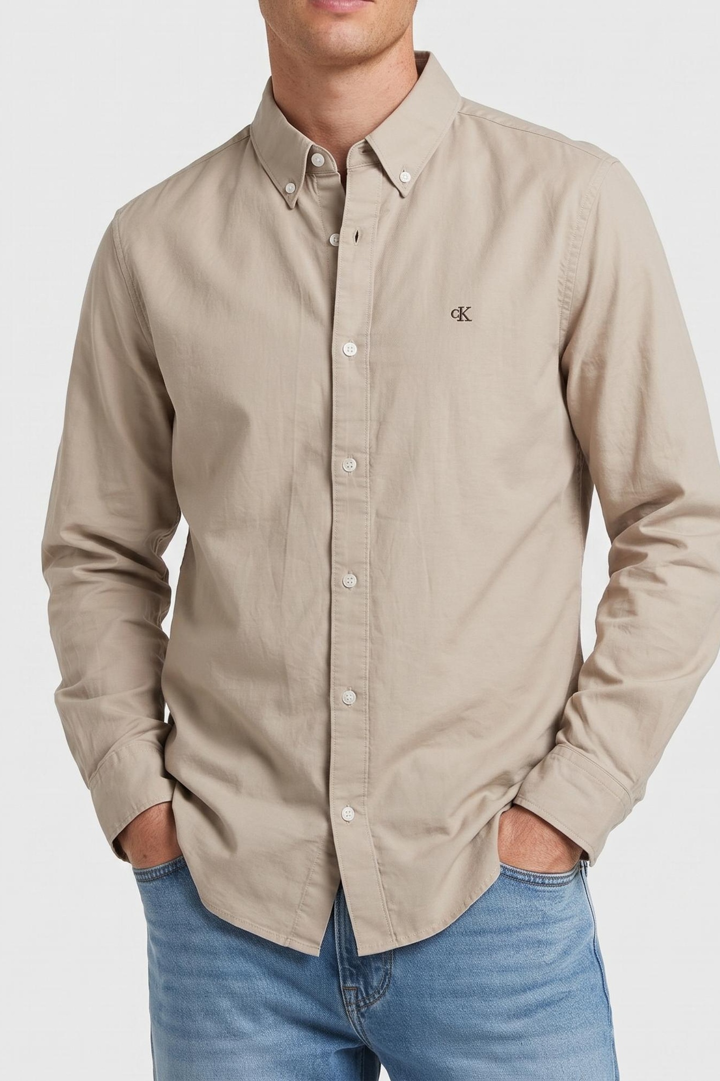 Calvin Klein Ls Solid Oxford Classic Shirt Ancient Marble Maat: XXL | Casual Overhemden Outlet | Heren | Beige