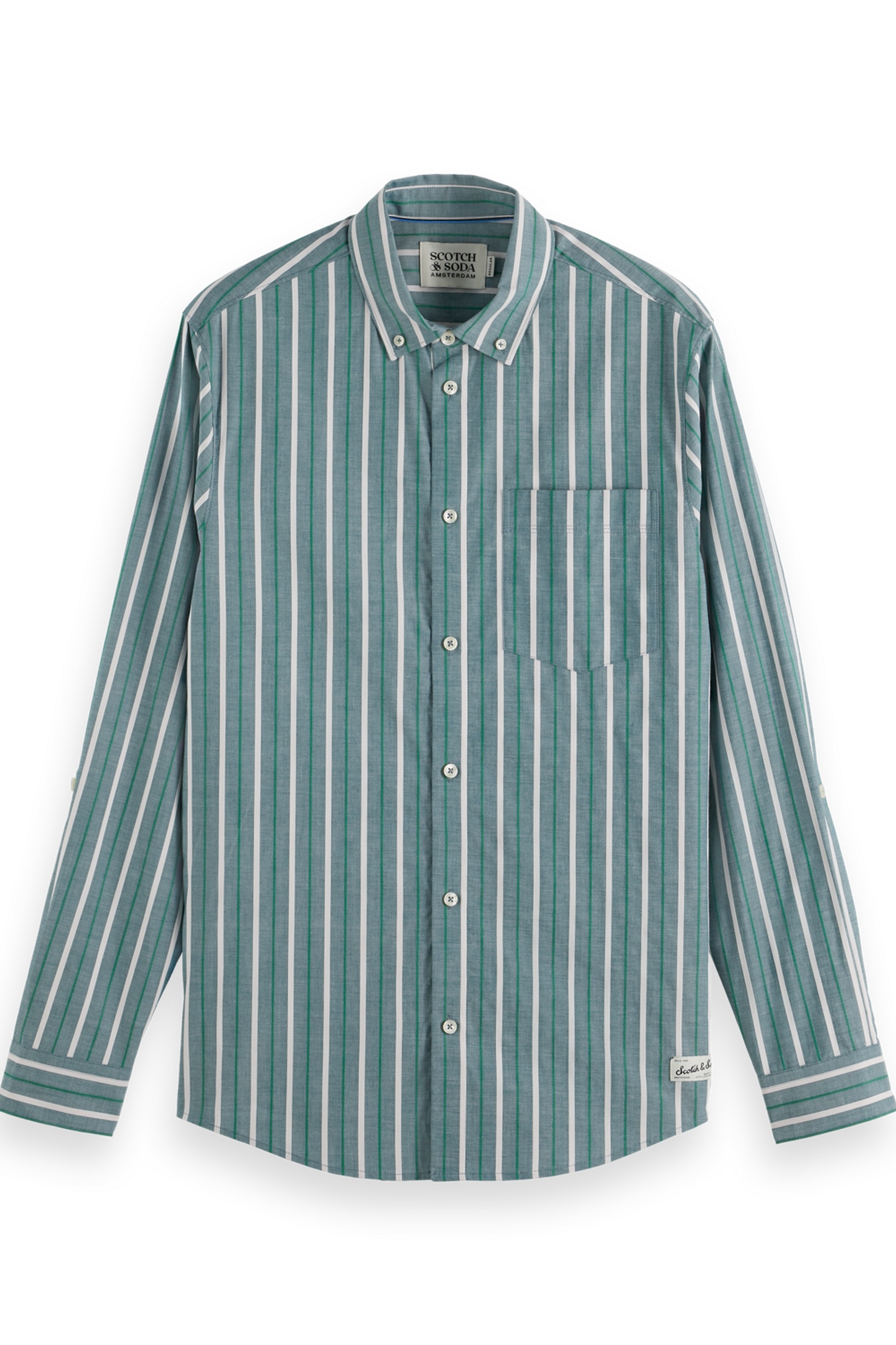 Scotch & Soda Regular Fit Dobby Stripe Shirt Pitch Green Pinstripe Talla: S | Camisas Casuales Outlet | Hombre | Verde