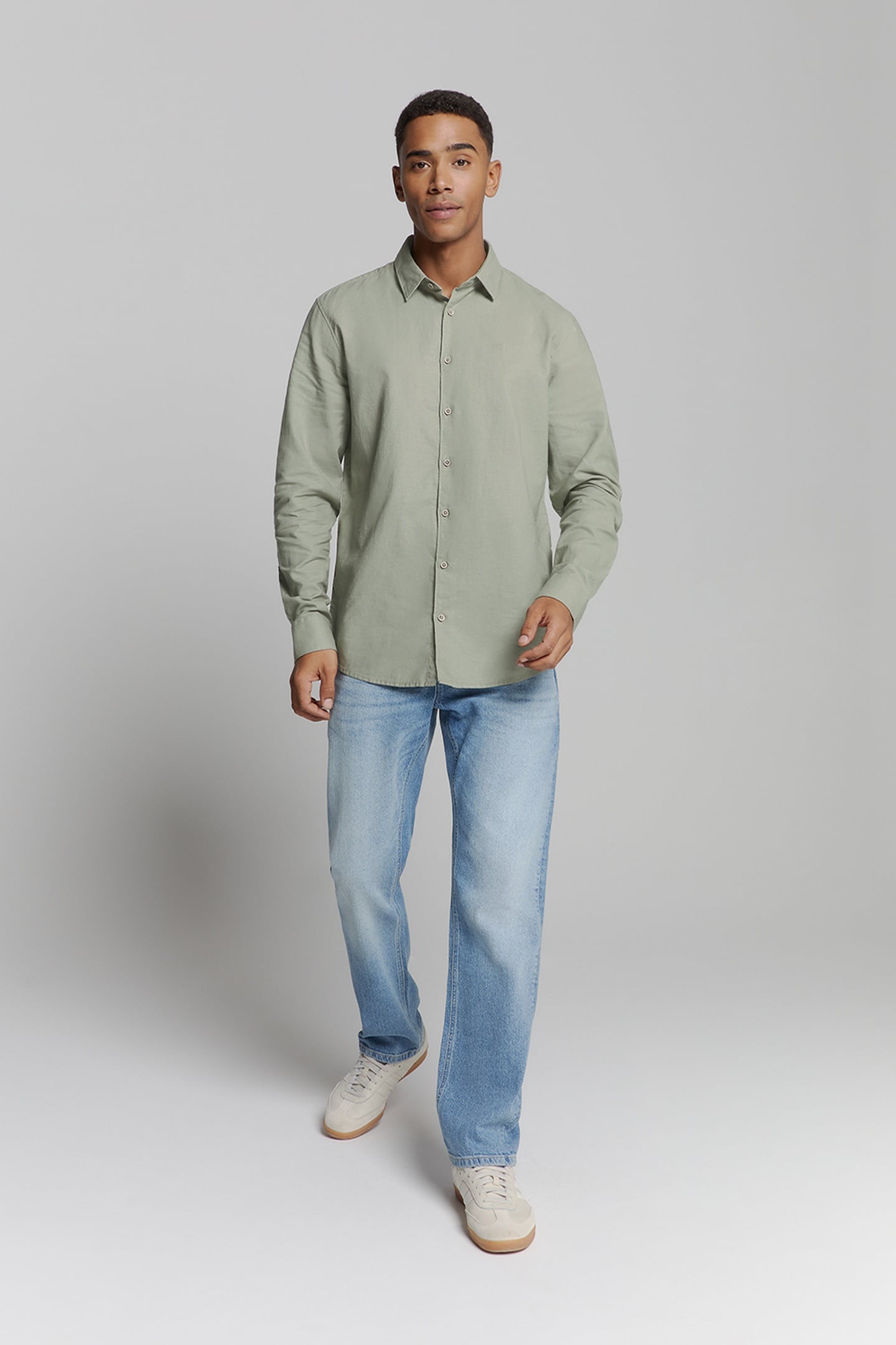 No Excess Shirt Solid With Linen Light Army Maat: XL | Casual Overhemden Outlet | Heren | Groen
