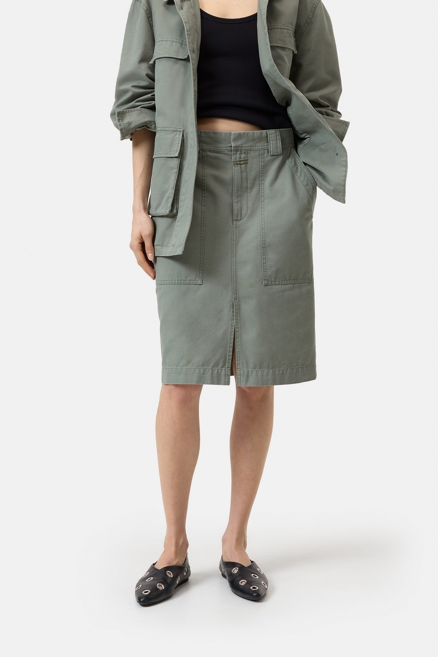 Closed Utility Skirt Faded Green Maat: W25 | Midi Rokken Outlet | Dames | Bruin