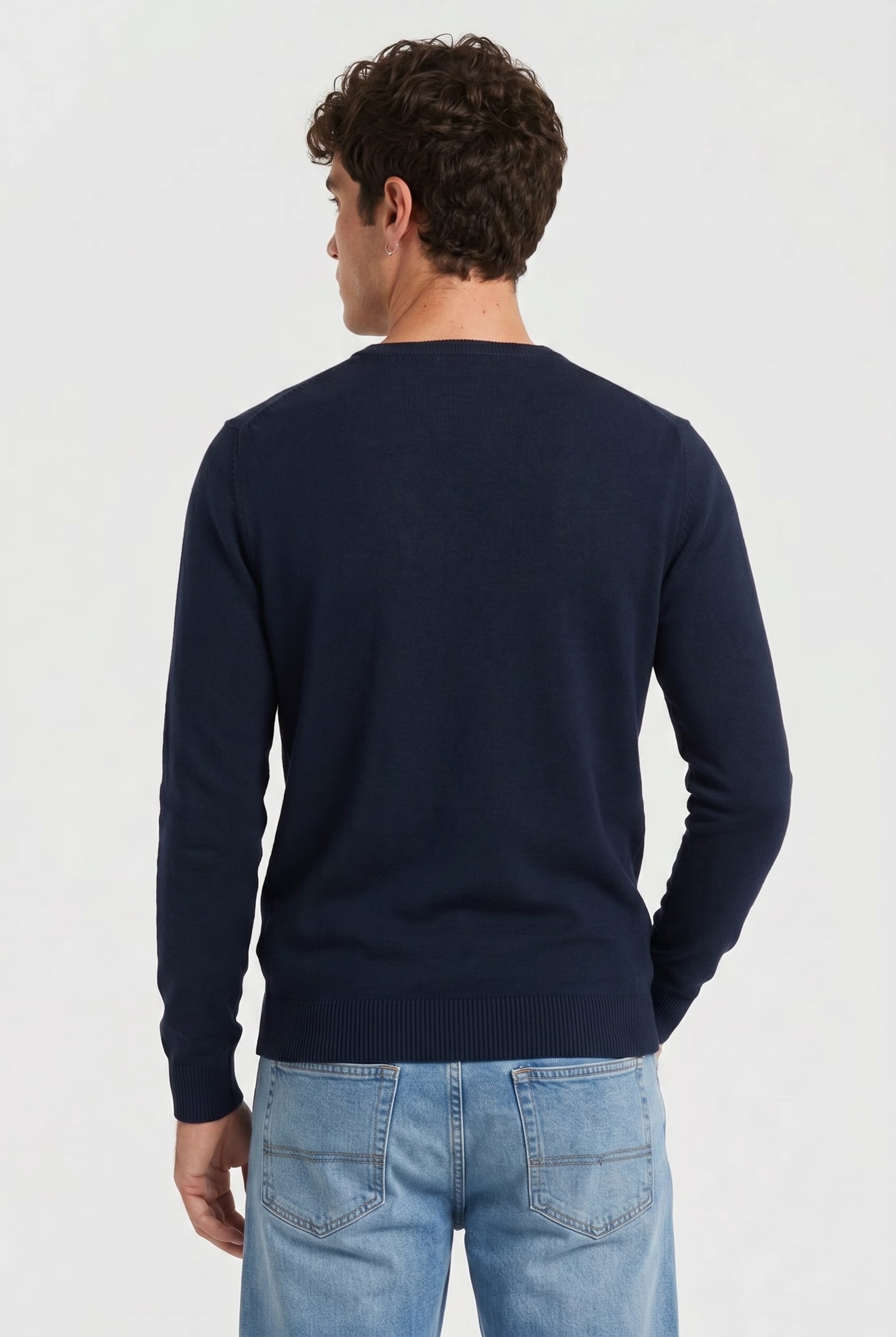 COTTON MERINO V NECK JUMPER DARK NAVY 2