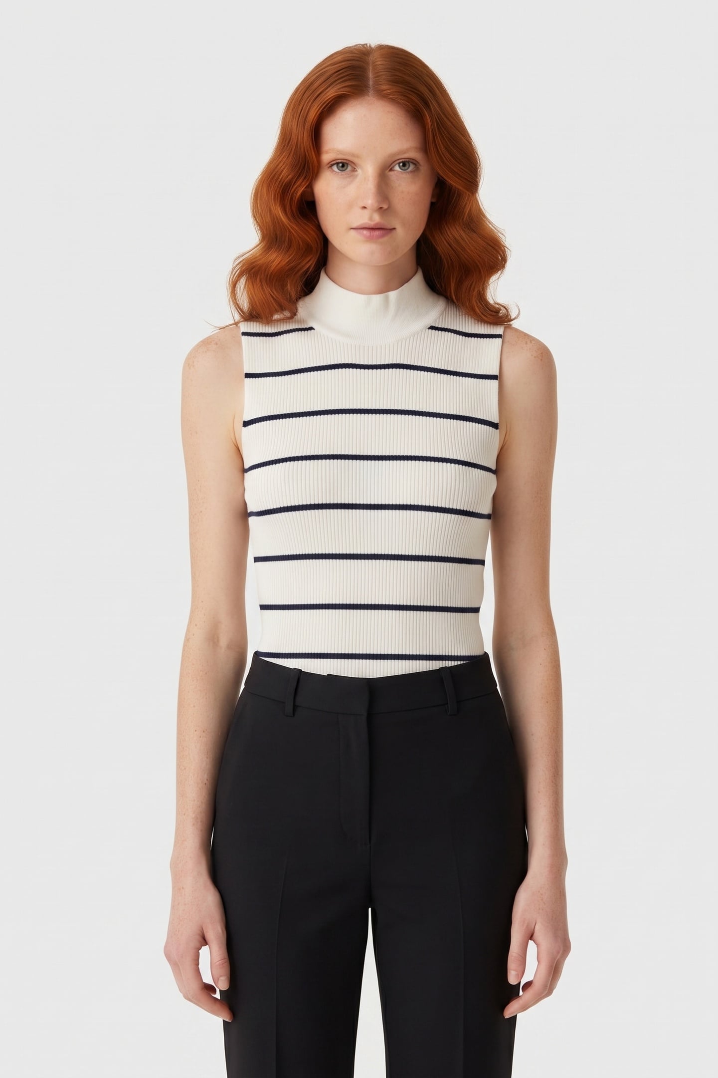 Brooks Brothers High Neck Ribbed Top White Maat: M | Mouwloze Tops Outlet | Dames | Blauw