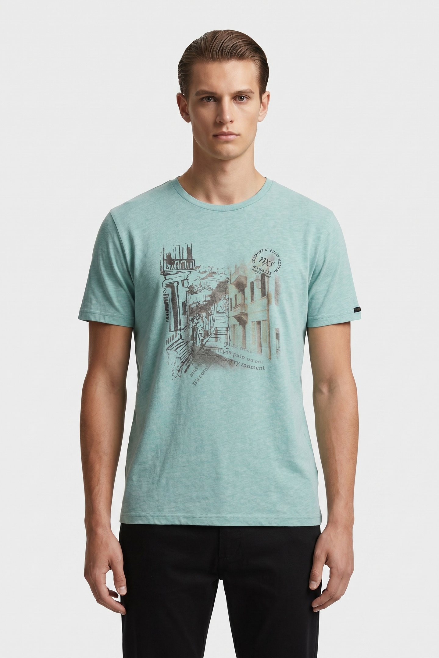 No Excess T-shirt Crewneck Melange Chest Print Ice Talla: XL | Camisetas con Decoración Impresa Outlet | Hombre