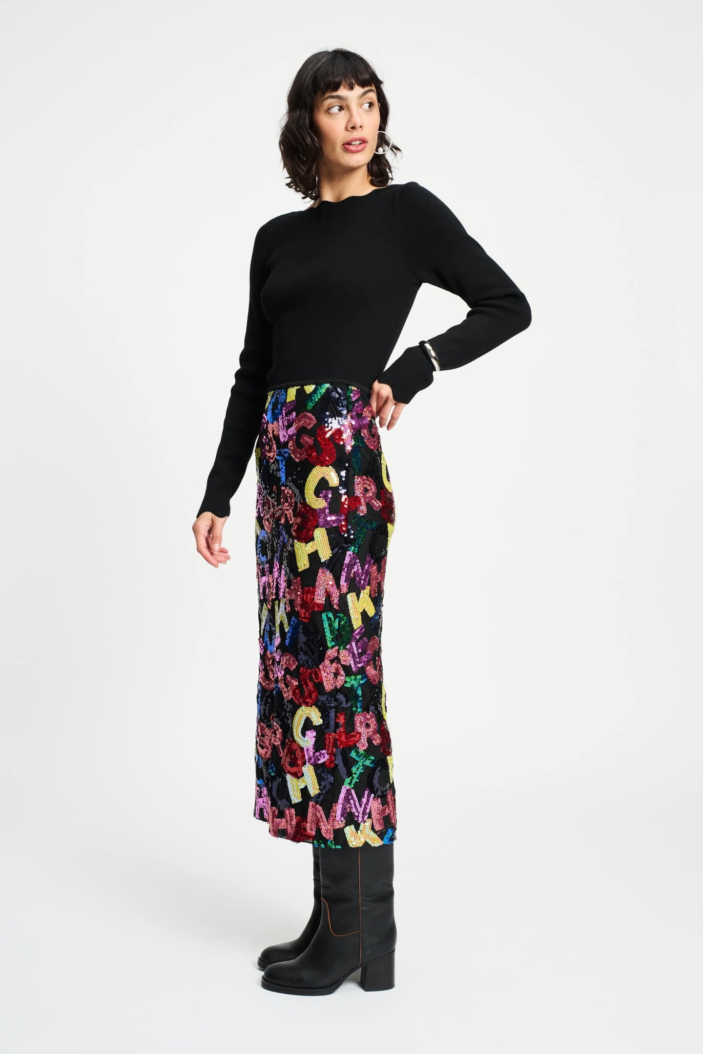 POM Amsterdam Skirt - Splashing Letters Maat: 38 | Midi Rokken Outlet | Dames