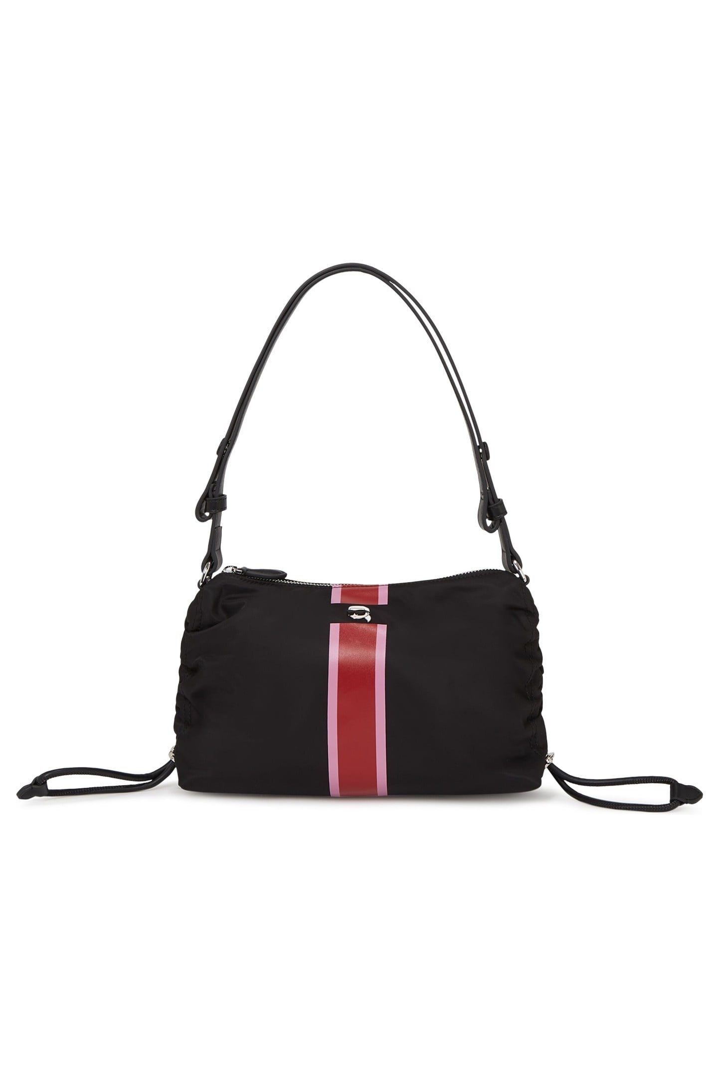 Karl Lagerfeld Ikon Nylon Stripe Small Shoulder Bag Drawsting Black Maat: OS | Handtassen Outlet | Dames | Zwart