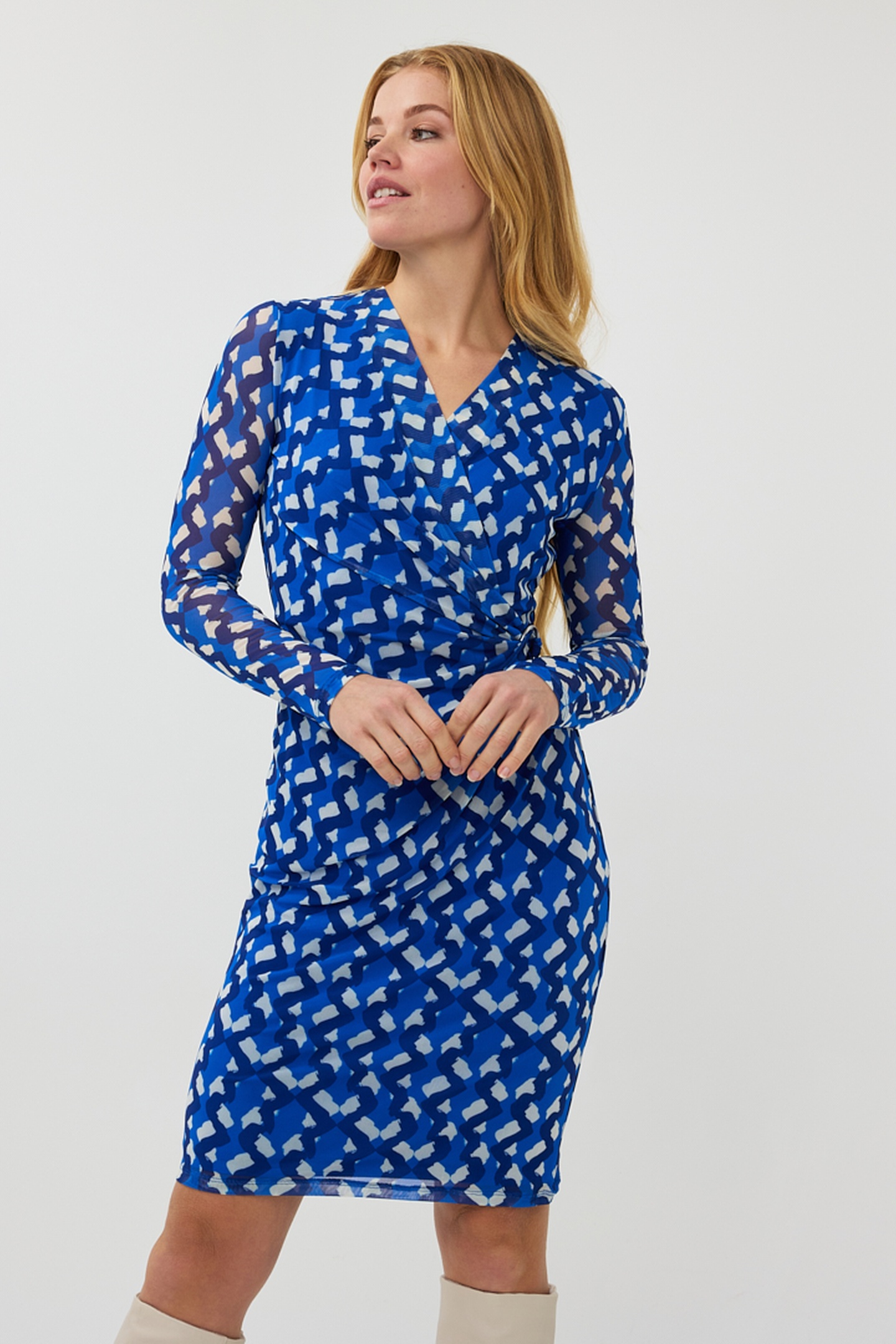 EsQualo Dress Mesh Utopia Fantasy Print Maat: XS | Midi Jurken Outlet | Dames | Blauw