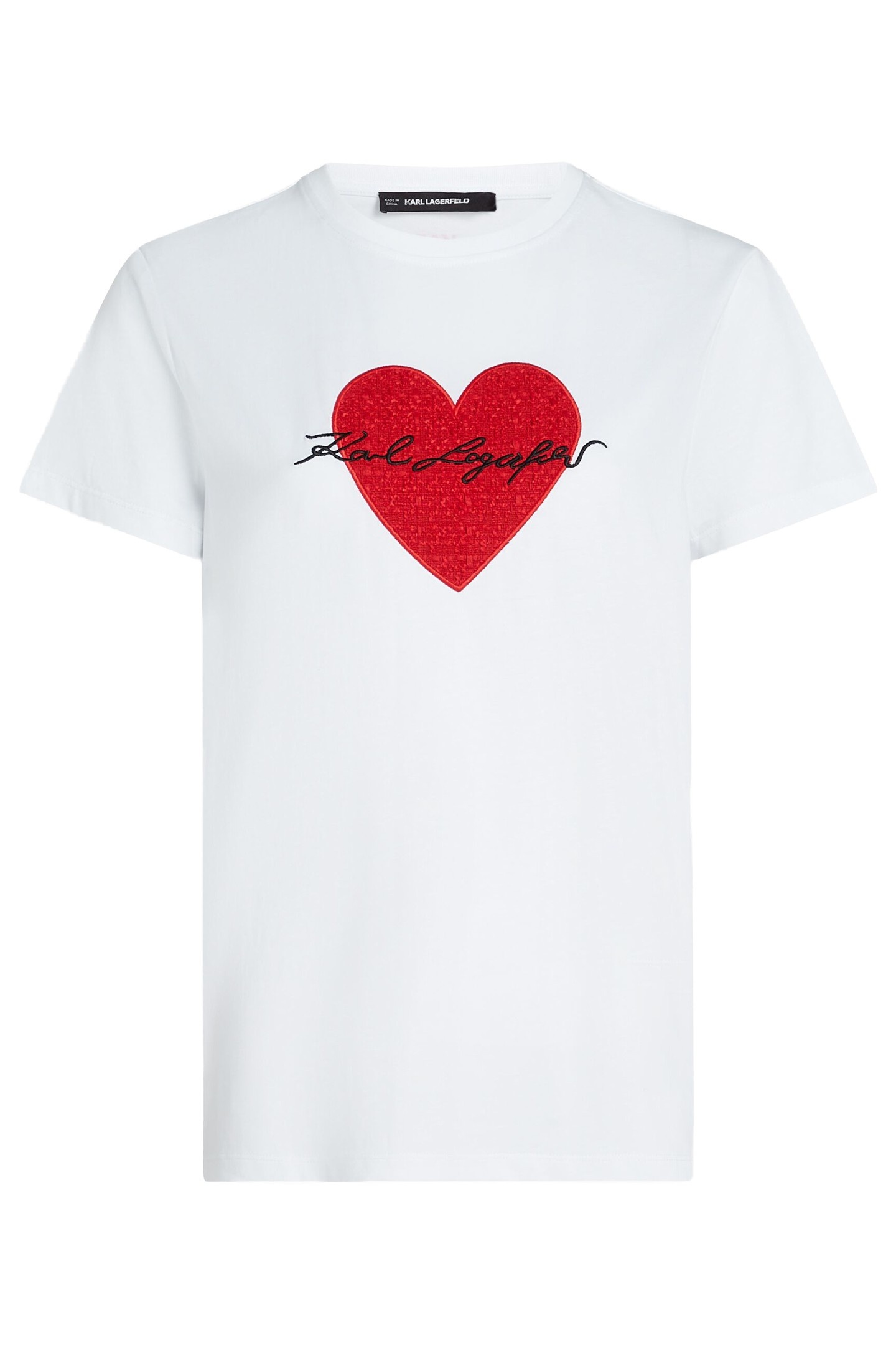 Karl Lagerfeld Signature Heart Boucle T-shirt White Maat: M | Tops Outlet | Dames | Wit