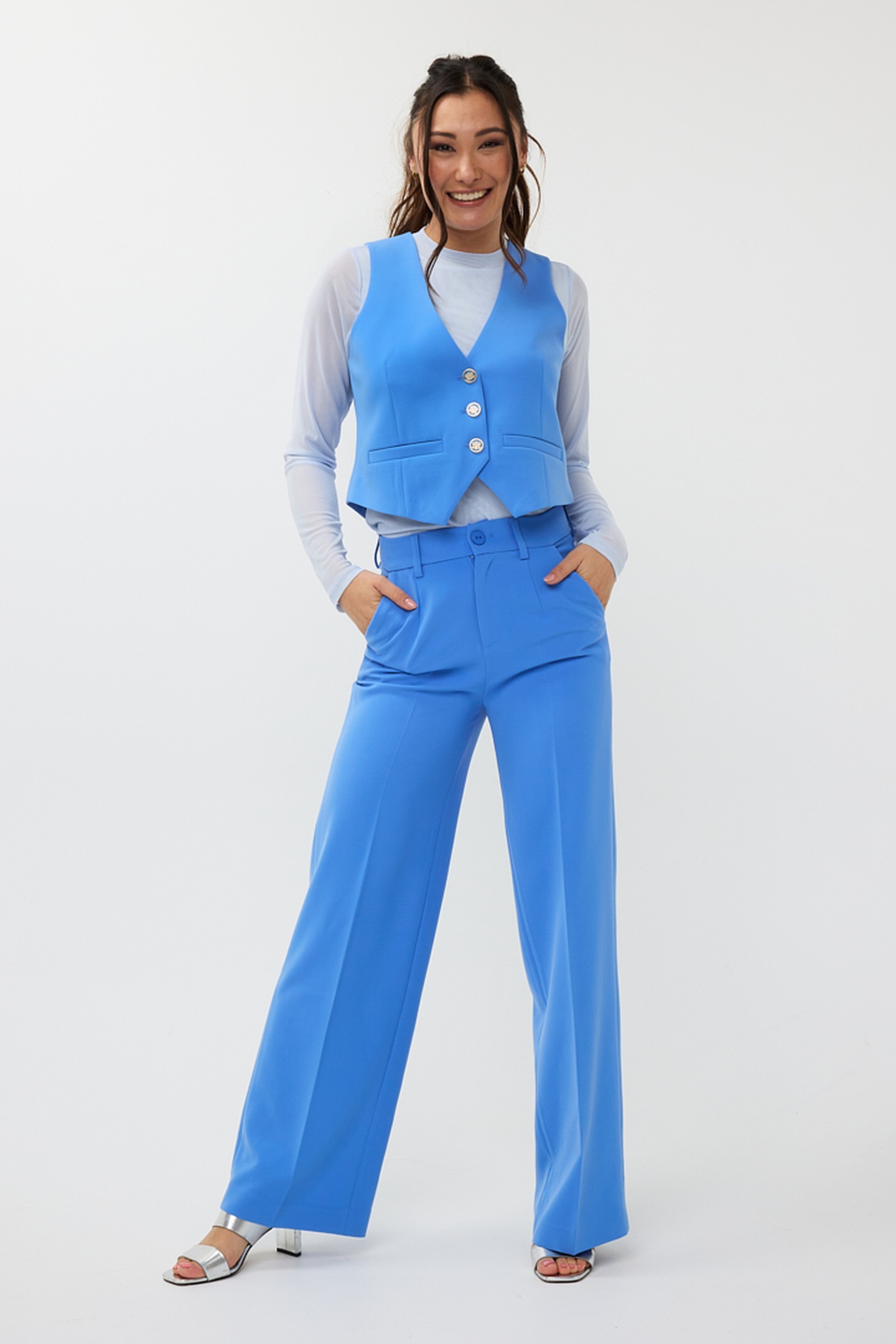 EsQualo Gilet Short City Blue Maat: 44 | Gilets Outlet | Dames | Blauw