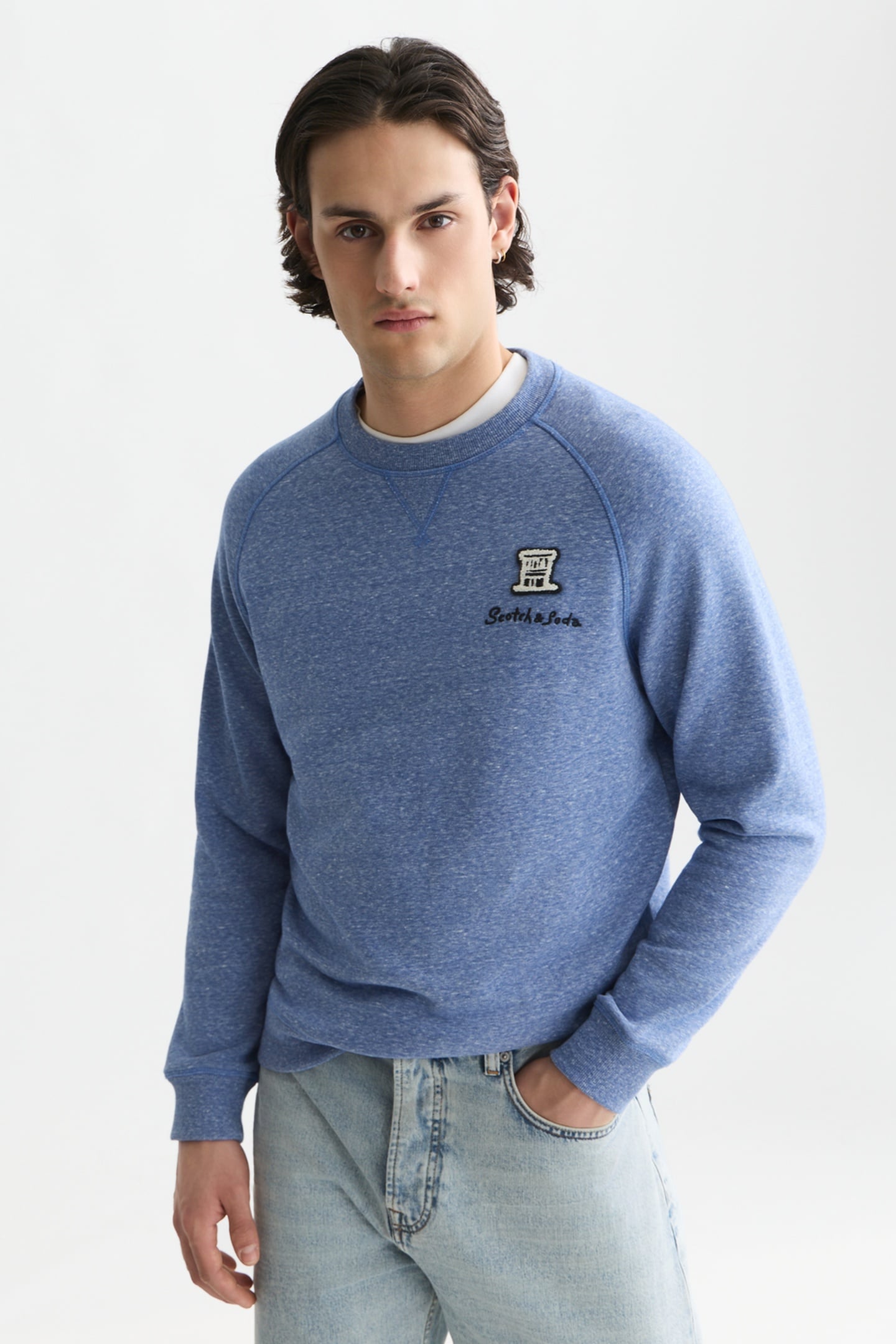 Scotch & Soda Melange Regular-fit Sweatshirt Ensign Blue Melange Maat: XXL | Sweaters Outlet | Heren | Blauw