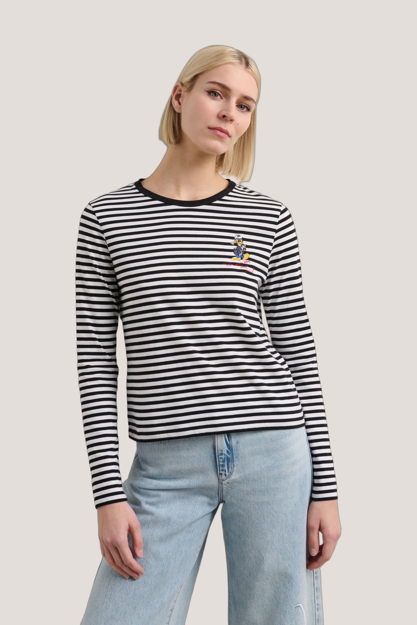 Karl Lagerfeld Disney Stripe Longsleeve T-shirt Small Stripe Black-white Maat: XS | Tops Outlet | Dames | Zwart
