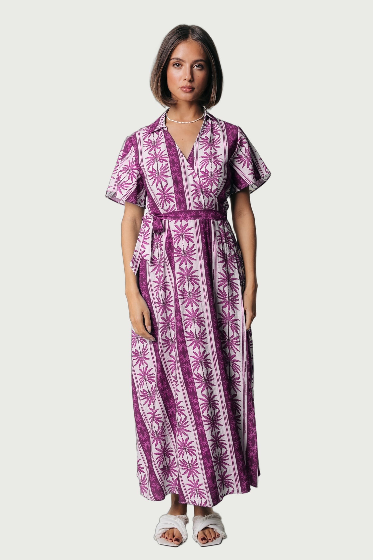 Colourful Rebel Ava Palm Collar Real Wrap Maxi Dress Ss Raspberry Wine Maat: S | Maxi Jurken Outlet | Dames | Paars