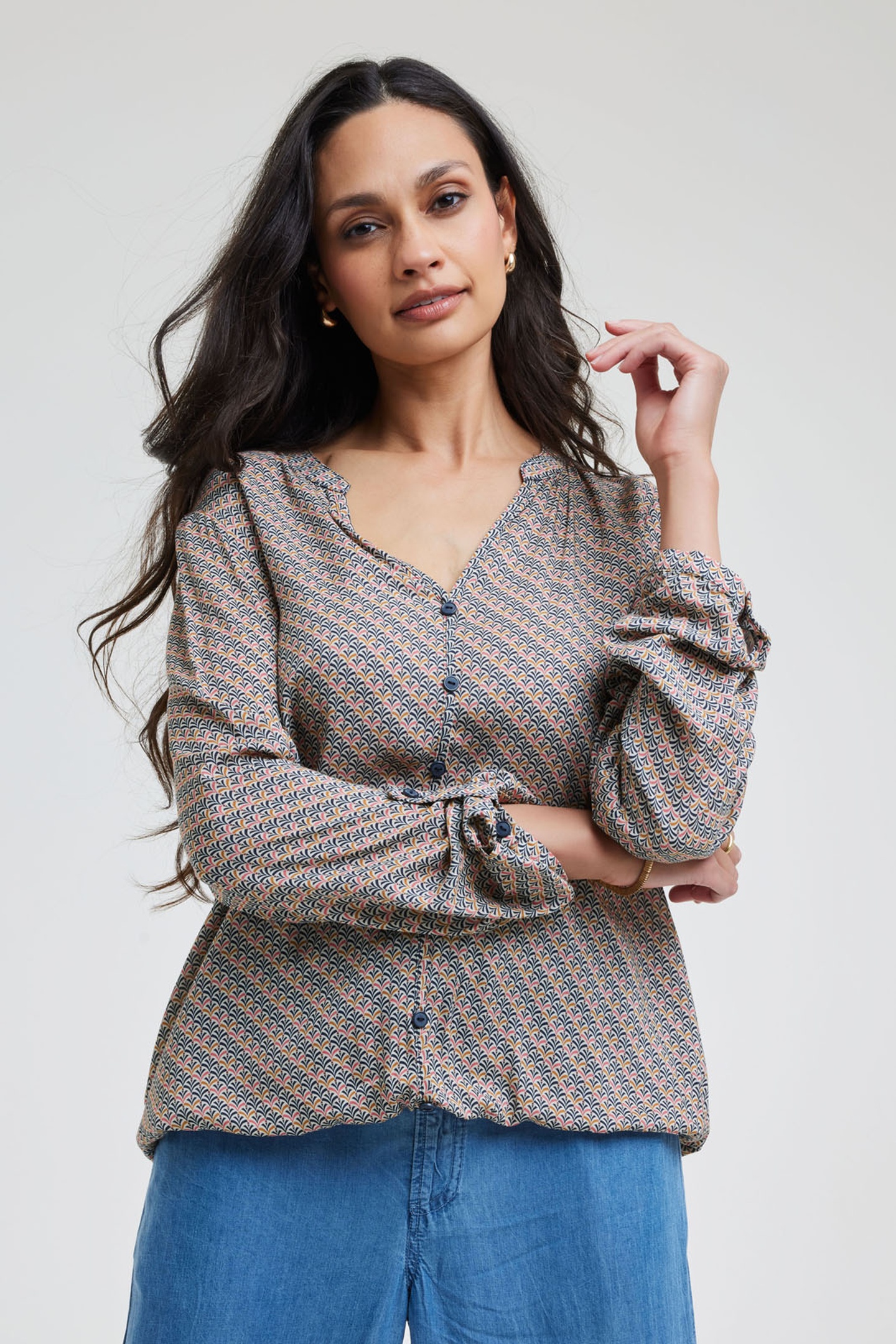 DIDI Blouse Nilly Sand With Pure Print Maat: 42 | Longsleeves Outlet | Dames | Blauw