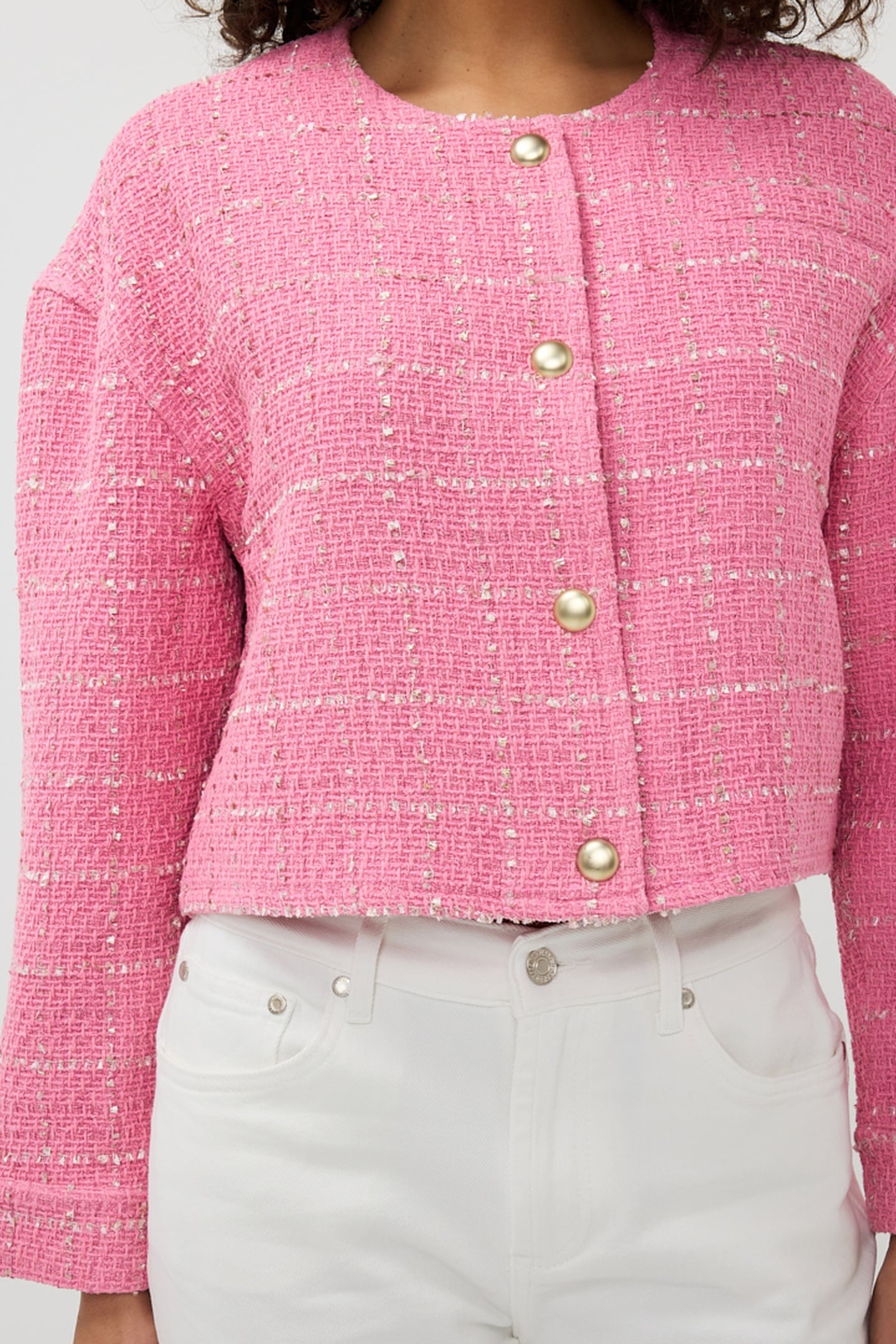 EsQualo Jacket Cropped Boucle Rose Maat: 40 | Korte Jassen Outlet | Dames | Roze