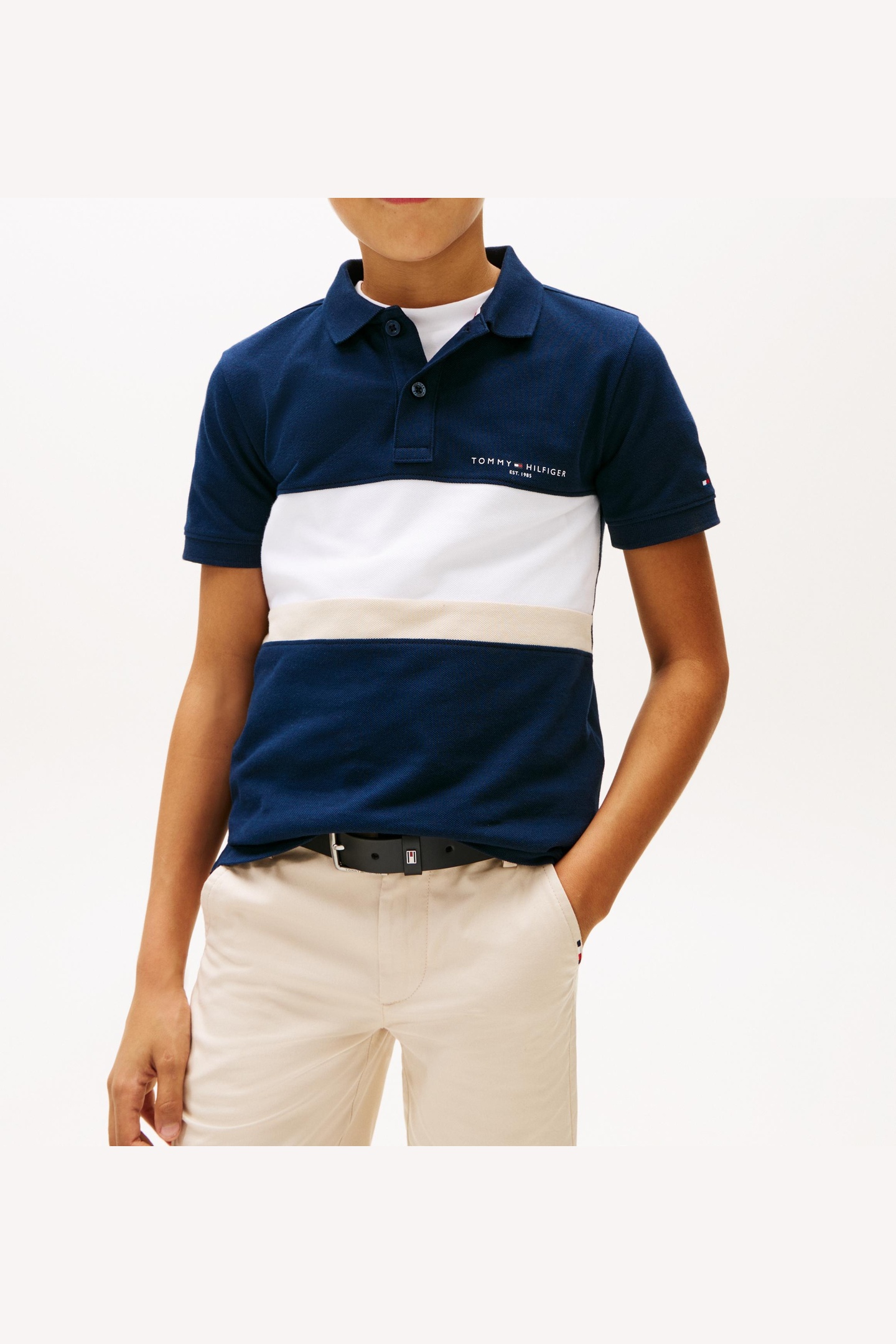 Tommy Hilfiger Boys Mini Embroidered Polo Dark Night Navy Colourblock Maat: 14 | Overhemden Outlet | Unisex | Beige