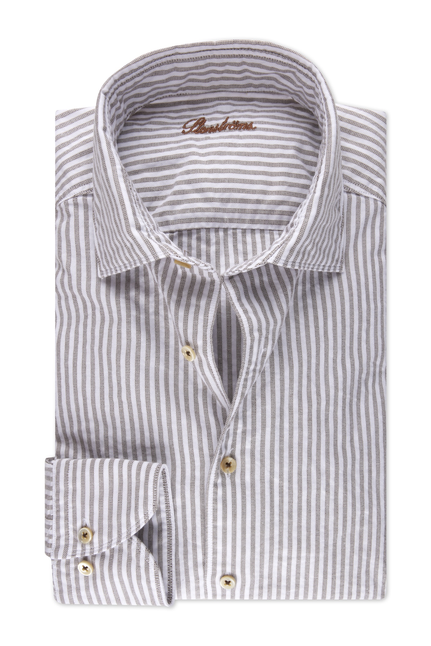 Stenströms Fitted Body/72, Rc Cuff, Sport Brown Stripe Maat: 3XL | Zakelijke Overhemden Outlet | Heren | Bruin
