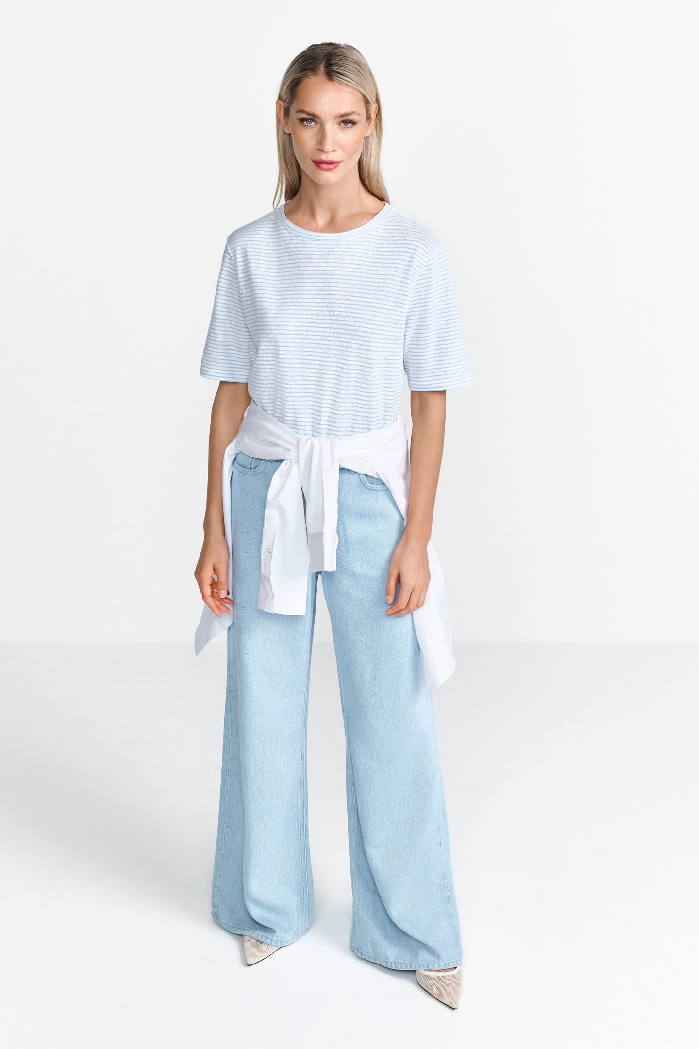 Rich & Royal Striped Linen T-shirt Sustainable Clear Sky Maat: XL | Tops Outlet | Dames | Blauw