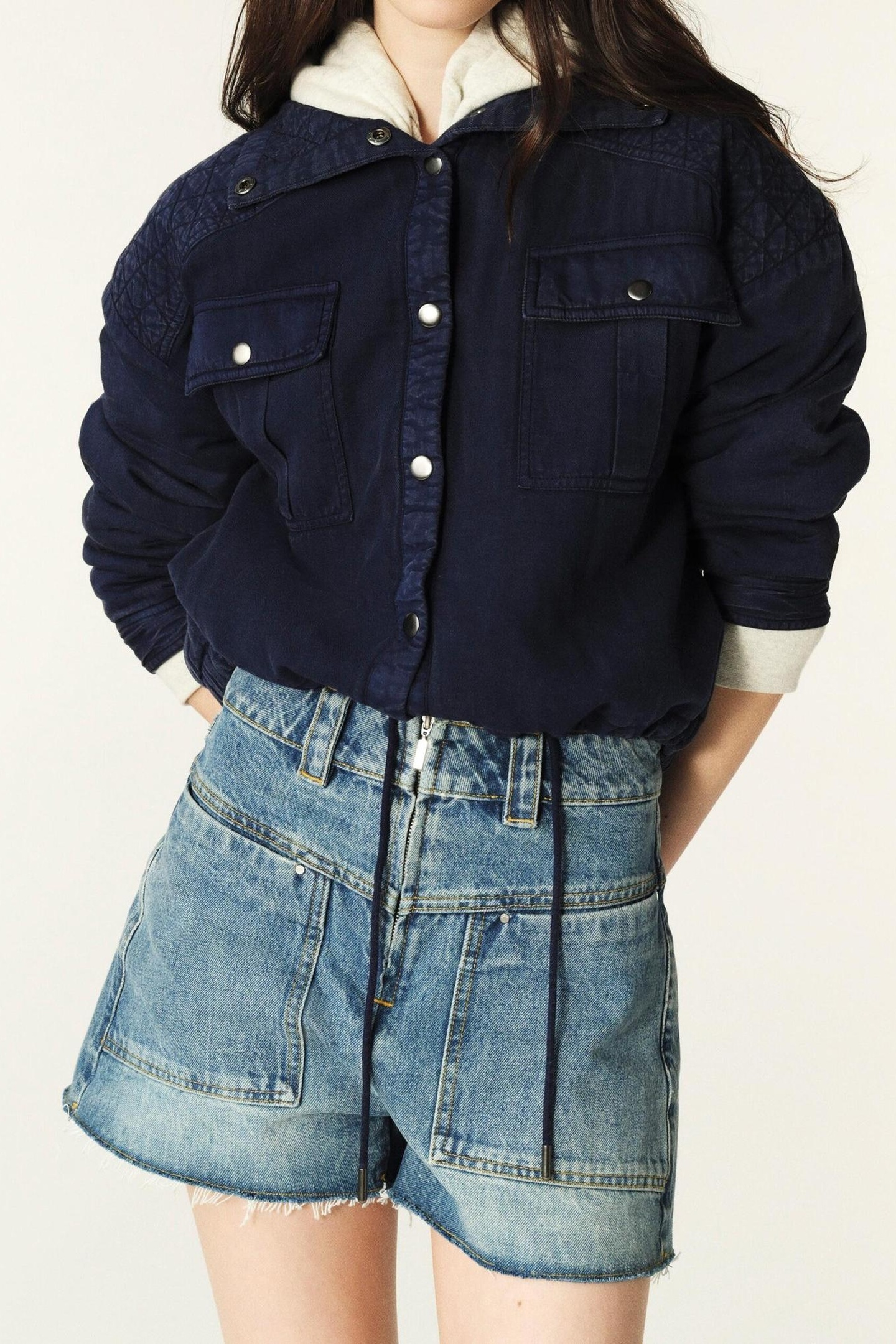 BA&SH Veste Static Bleunuit Maat: XS | Bomberjacks Outlet | Dames | Blauw