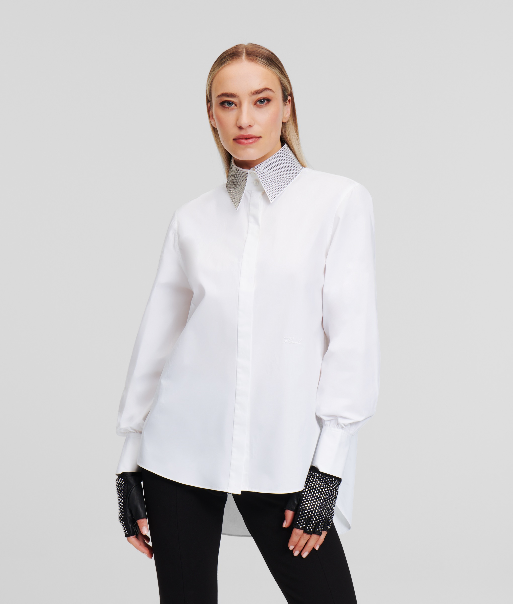 Karl Lagerfeld Rhinestone Collar Shirt White Maat: 38 | Blouses Outlet | Dames | Wit