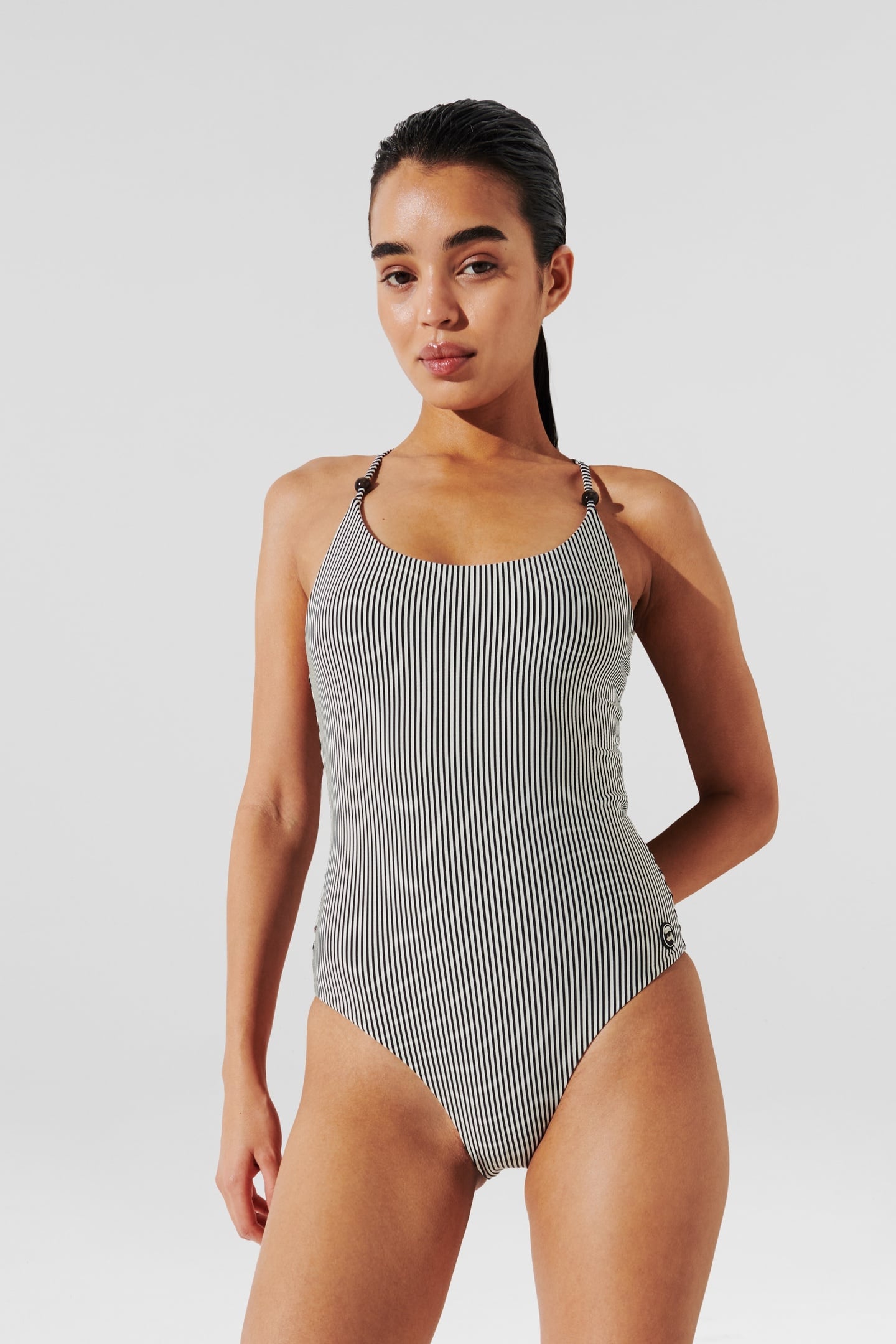 Karl Lagerfeld Ikon Stripe Swimsuit White-black Stripe Maat: S | Badpakken Outlet | Dames | Wit