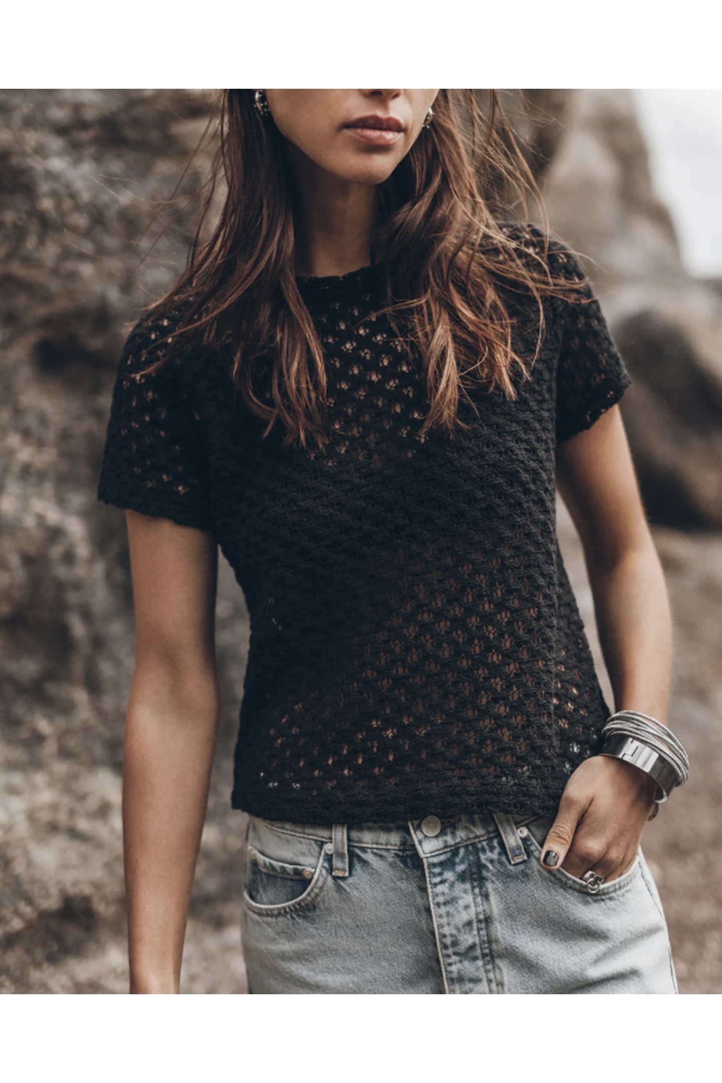 Mikuta The Black Crochet T-shirt Maat: XS | Tops Outlet | Dames | Zwart