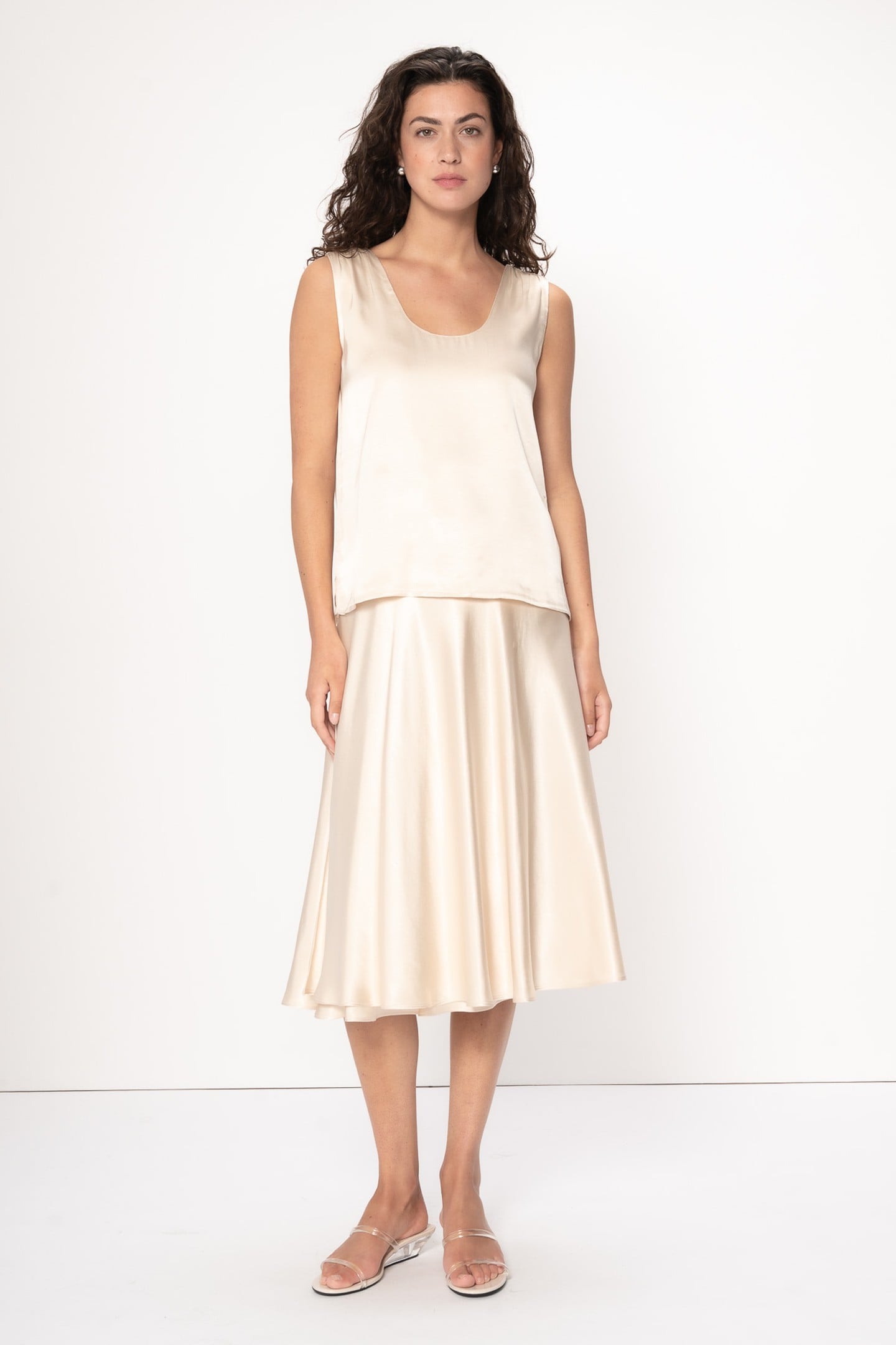 VIVEH Veya Skirt Champagne Maat: 42/44 | Midi Rokken Outlet | Dames | Beige