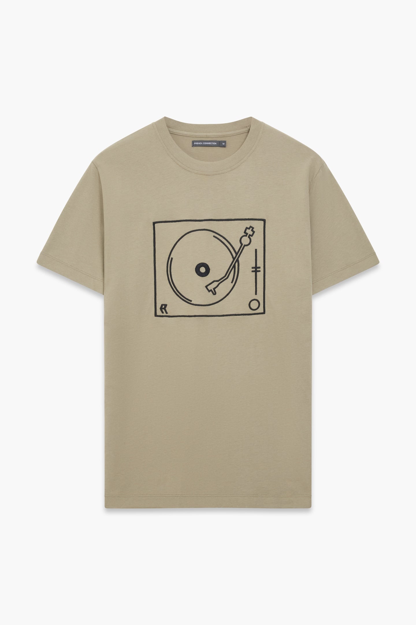 French Connection Turntable Single Embroidered Lgt Khaki/black Maat: S | T-shirts met Print Outlet | Heren | Bruin