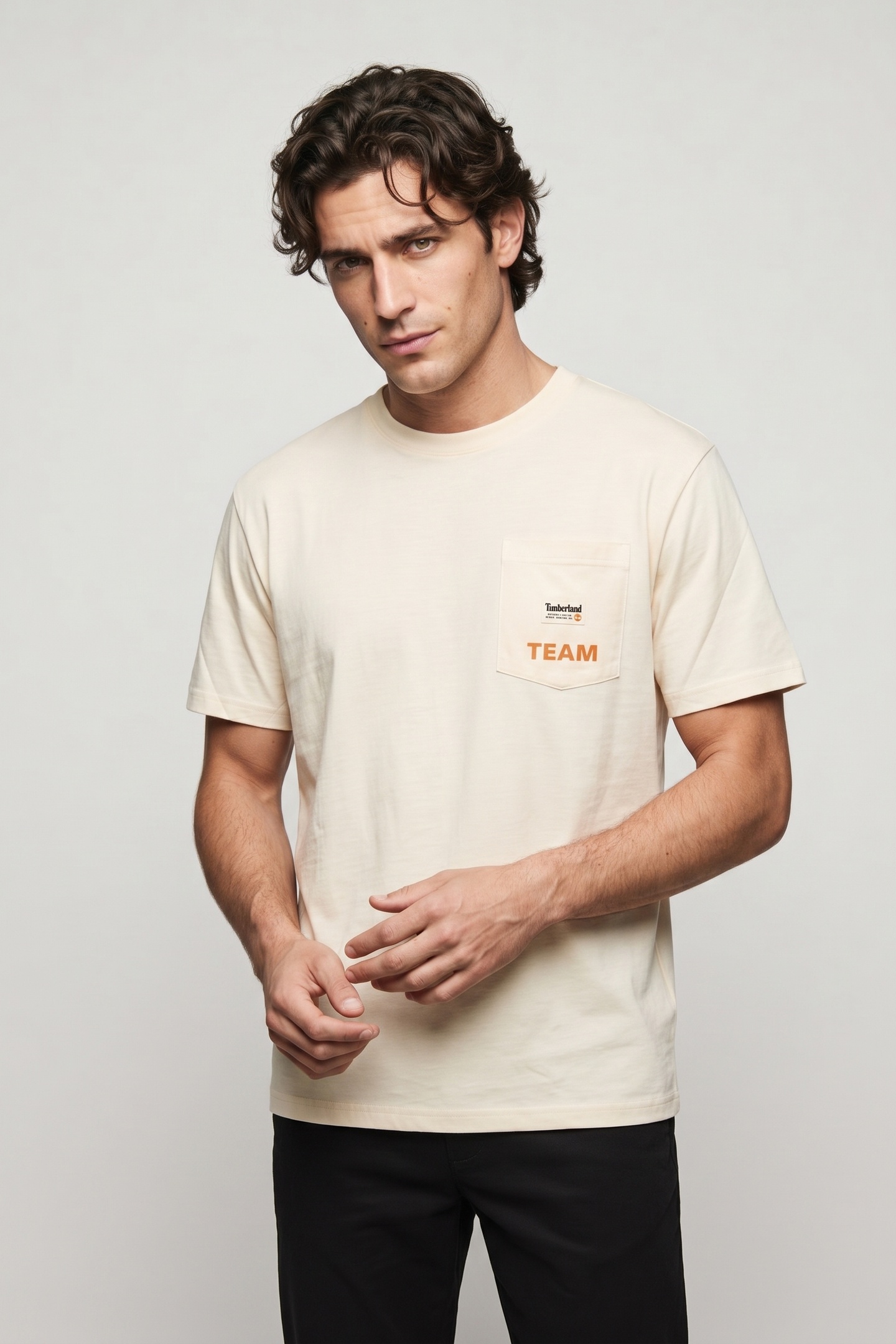 Timberland Ss Staff Tee Cloud Cream Maat: XL | Basic T-Shirts Outlet | Heren | Beige