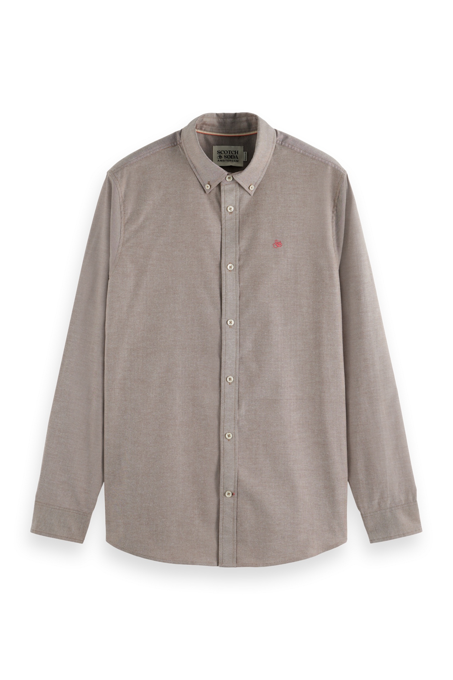 Scotch & Soda Solid Regular-fit Oxford Shirt Soft Silt Maat: S | Casual Overhemden Outlet | Heren | Bruin
