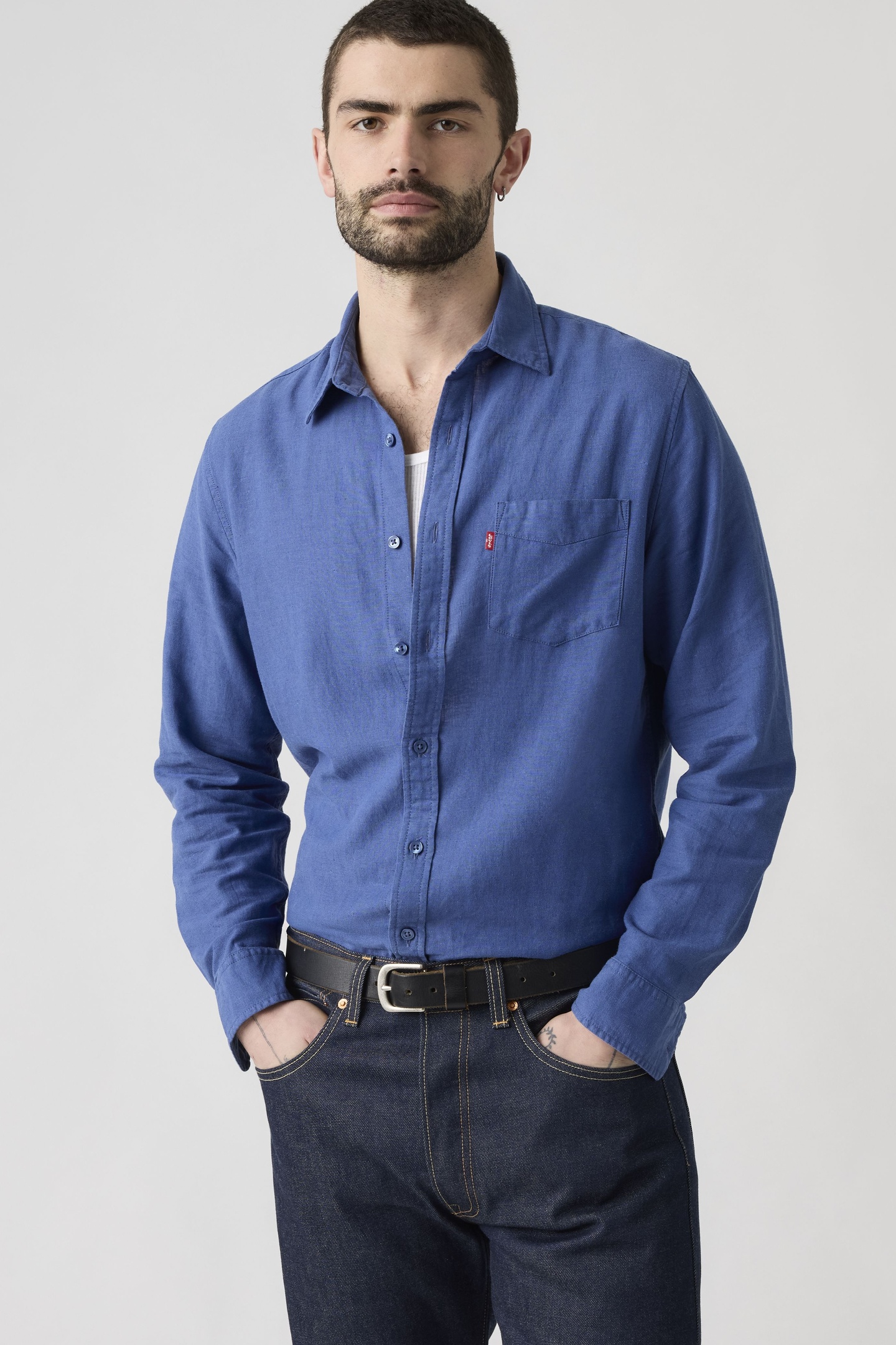 Levi's Sunset One Pocket Cotton Linen Shirt Maat: M | Casual Overhemden Outlet | Heren | Blauw