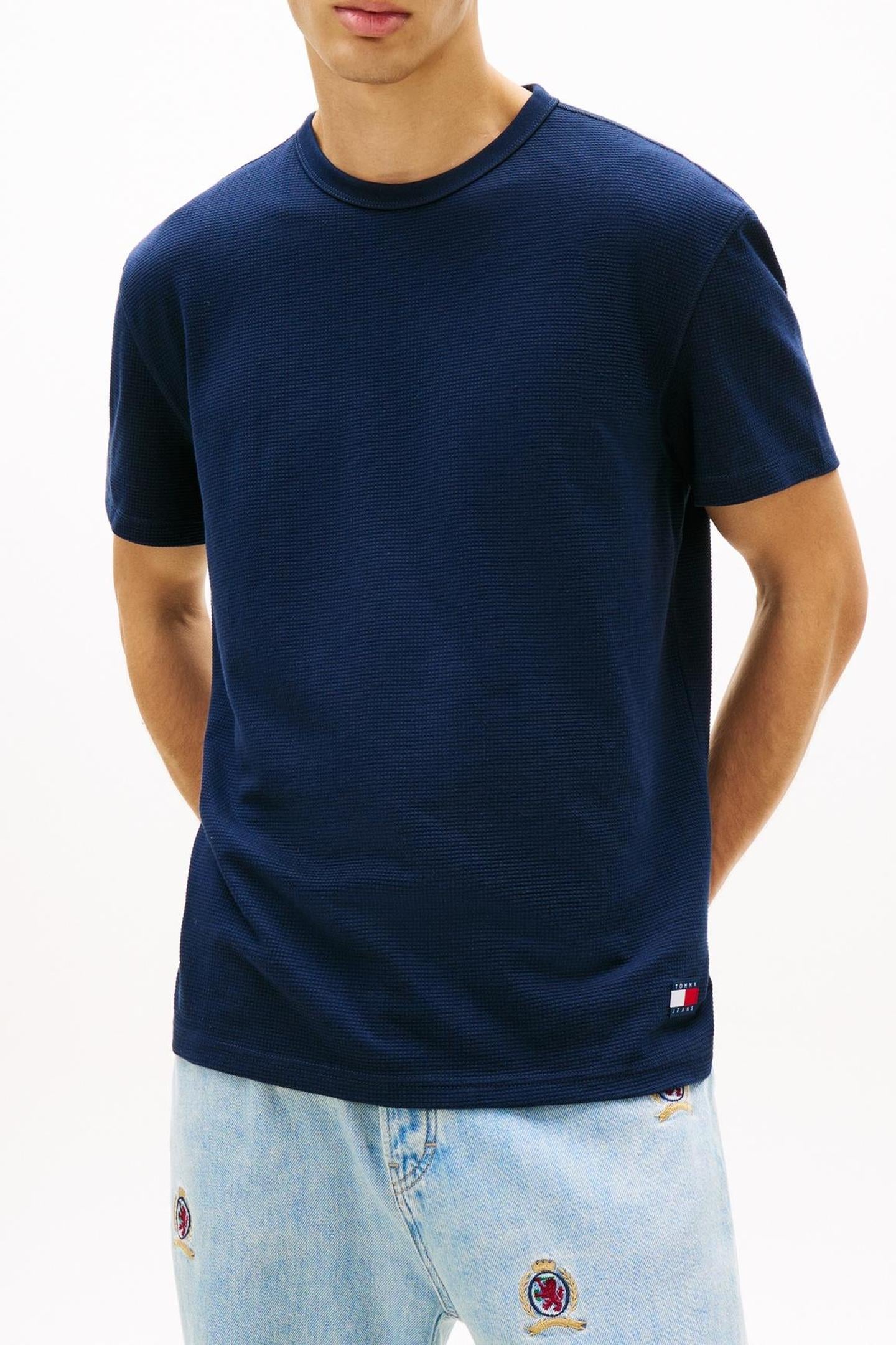 Tommy Hilfiger Tjm Regular Waffle Ss Tee Dark Night Navy Maat: S | Basic T-Shirts Outlet | Heren | Blauw