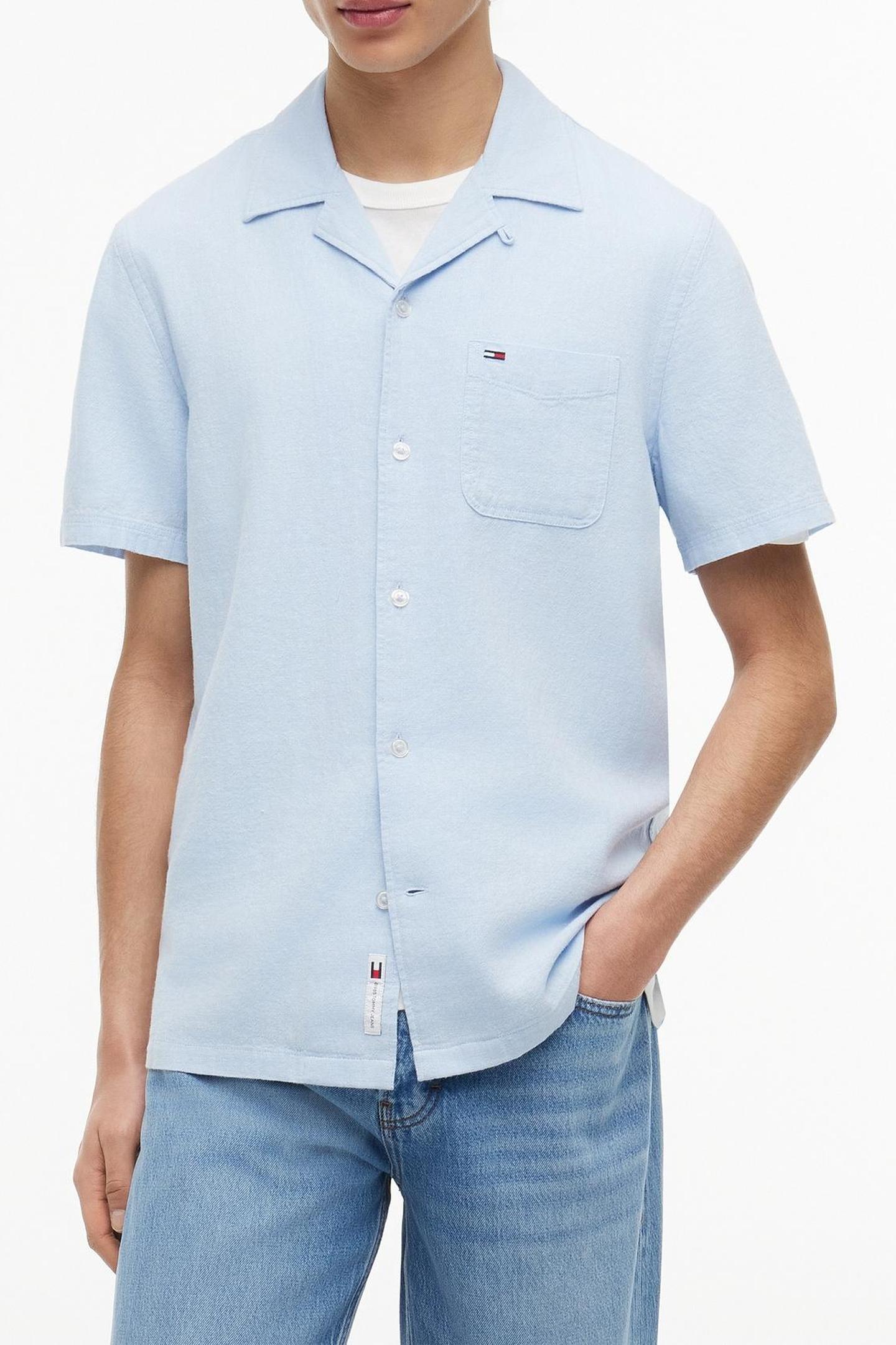 Tommy Hilfiger Tjm Regular Linen Blend Sweet Blue Maat: M | Casual Overhemden Outlet | Heren | Blauw