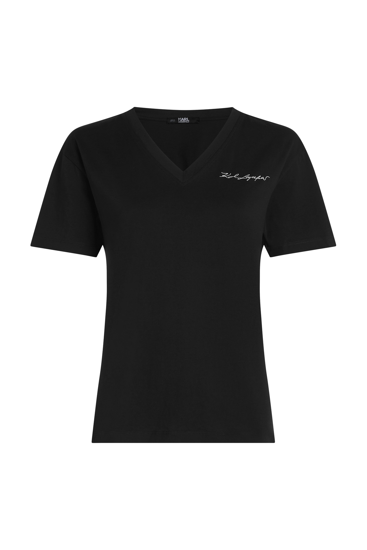 Karl Lagerfeld Signature V-neck T-shirt Black Maat: S | Tops Outlet | Dames | Zwart