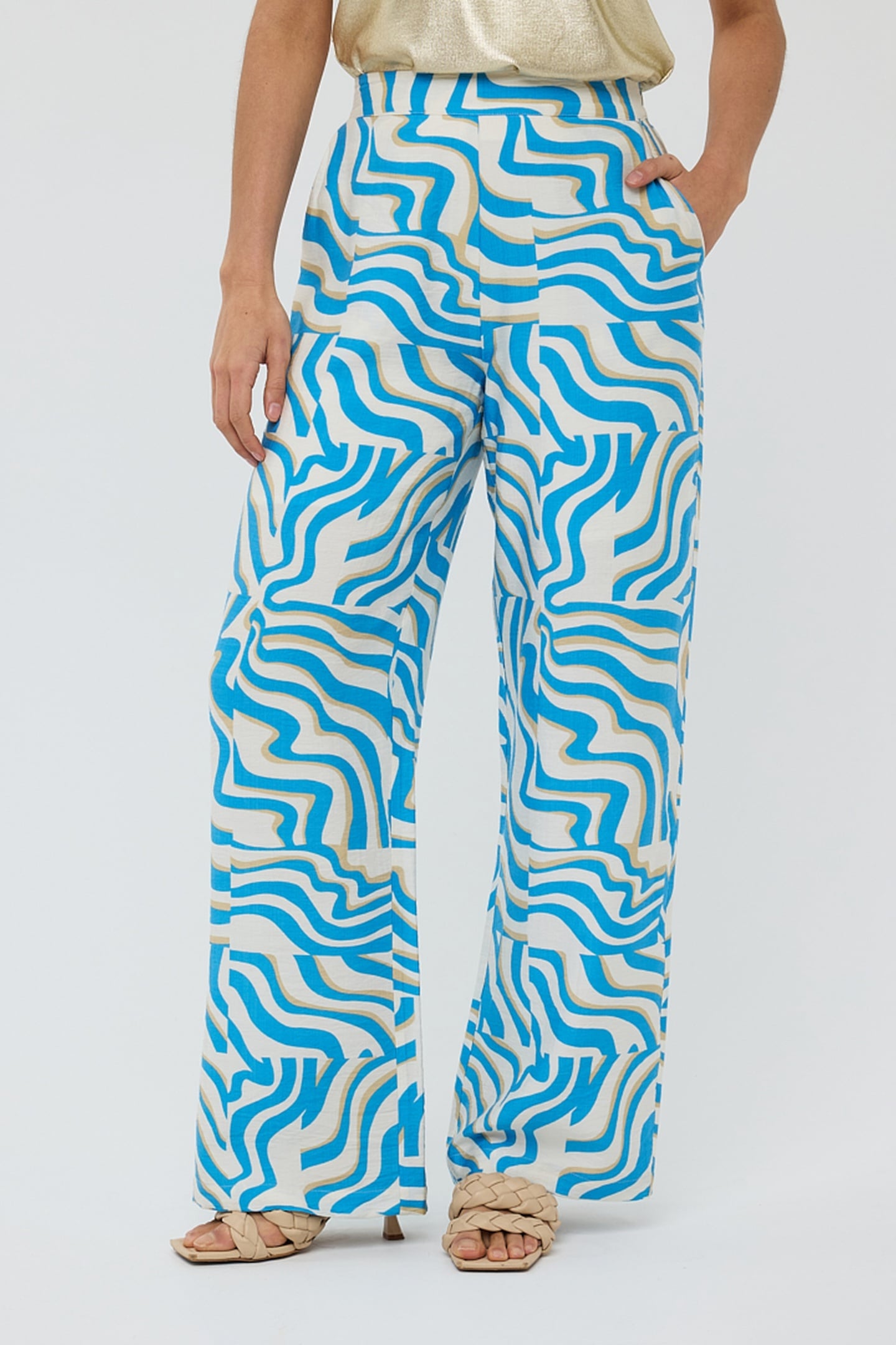 EsQualo Trousers Electric Zebra Print Maat: 44 | Wijde Broeken Outlet | Dames | Blauw