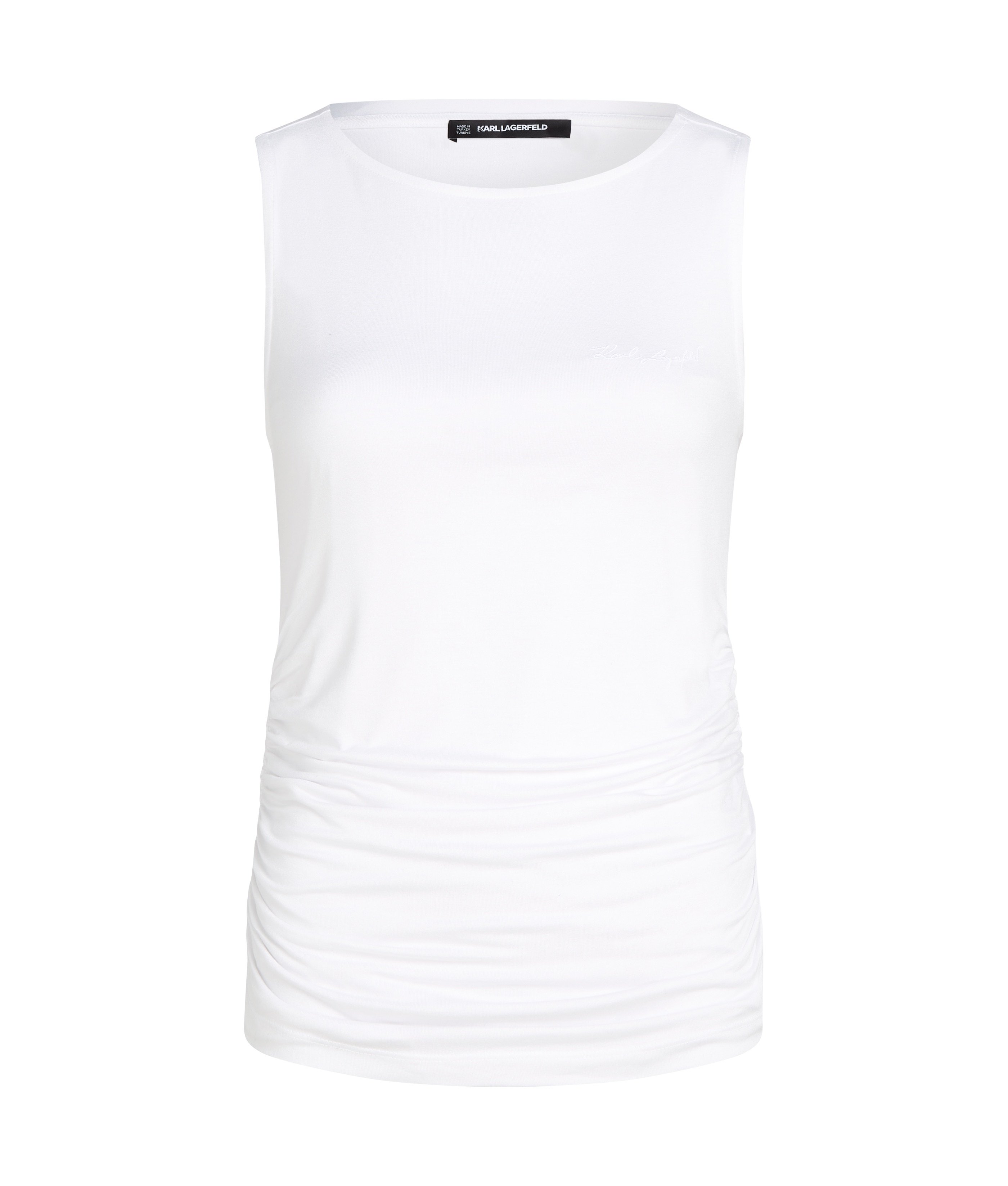 Karl Lagerfeld Boat Neck Ruched Detail Top White Maat: XS | Mouwloze Tops Outlet | Dames | Wit