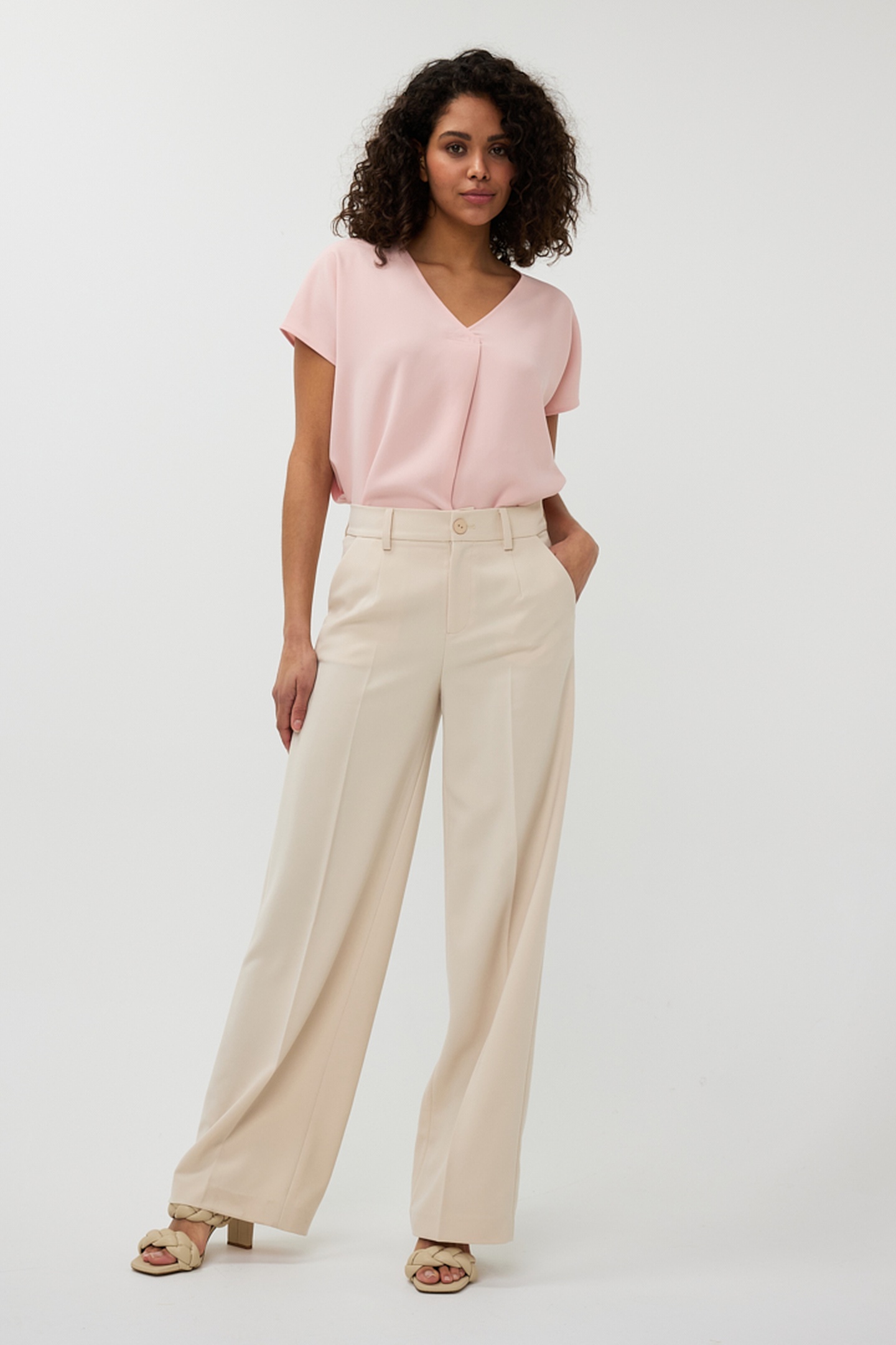 EsQualo Blouse V-neck Pleat Light Pink Maat: 36 | Blouses Outlet | Dames | Roze