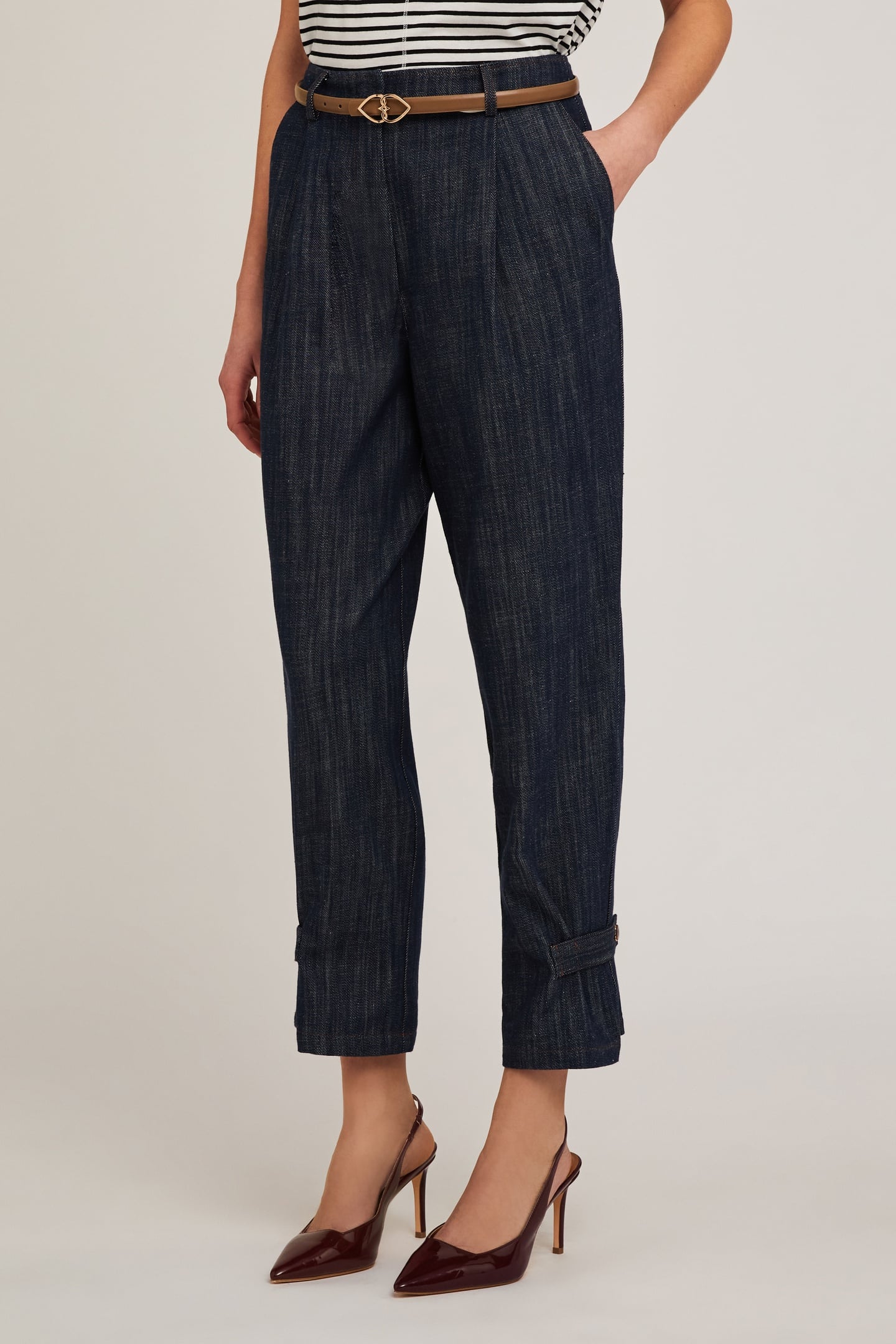 Motivi Trousers With Denim Effect Strap On The Hem Blue Maat: 32 | Straight Broeken Outlet | Dames | Blauw