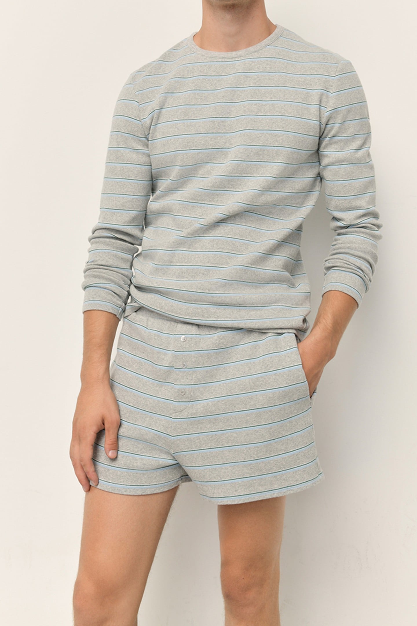 American Vintage Urystreet Shorts Gris Chine Raye Vert Et Bleu Maat: S | Onderbroeken Outlet | Heren | Grijs