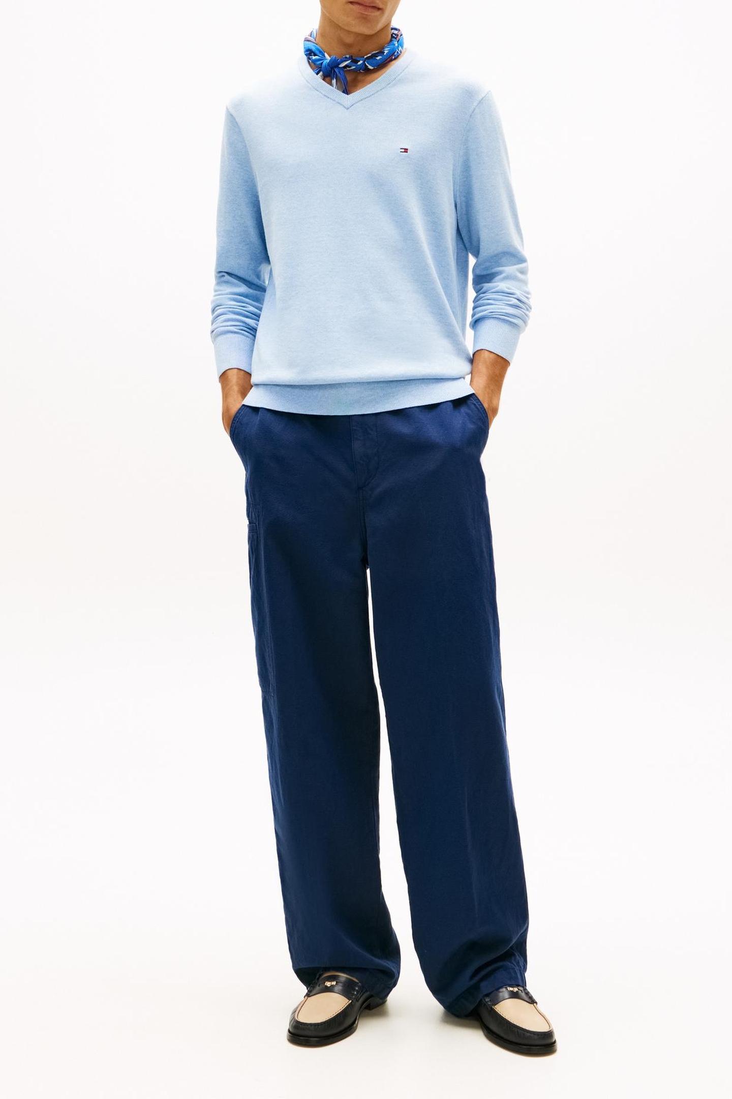 Tommy Hilfiger Essential Cotton Sweater Vessel Blue Heather Maat: XXL | Sweaters Outlet | Heren | Blauw
