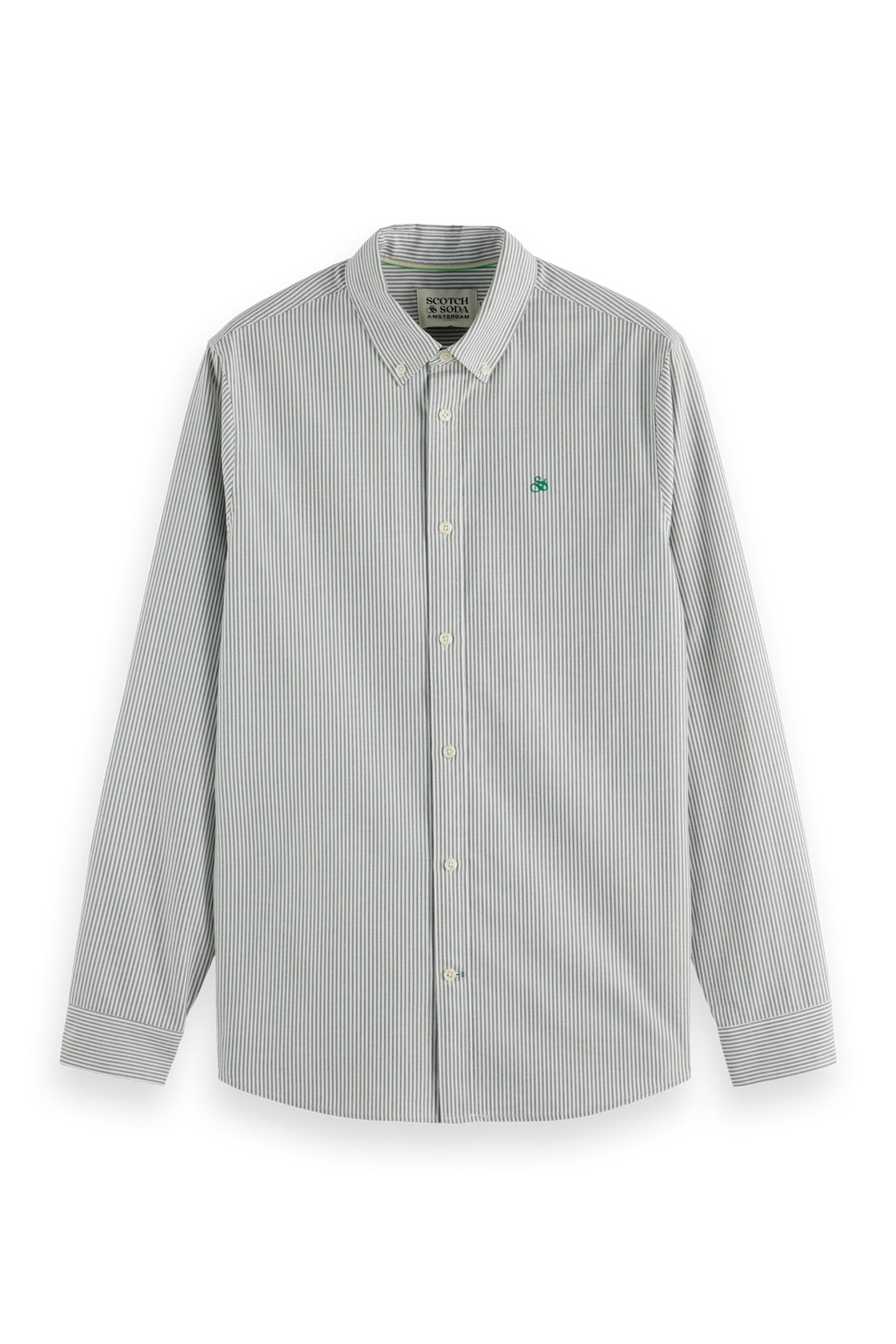 Scotch & Soda Striped Regular-fit Oxford Shirt Thyme Stripe Maat: S | Casual Overhemden Outlet | Heren | Grijs