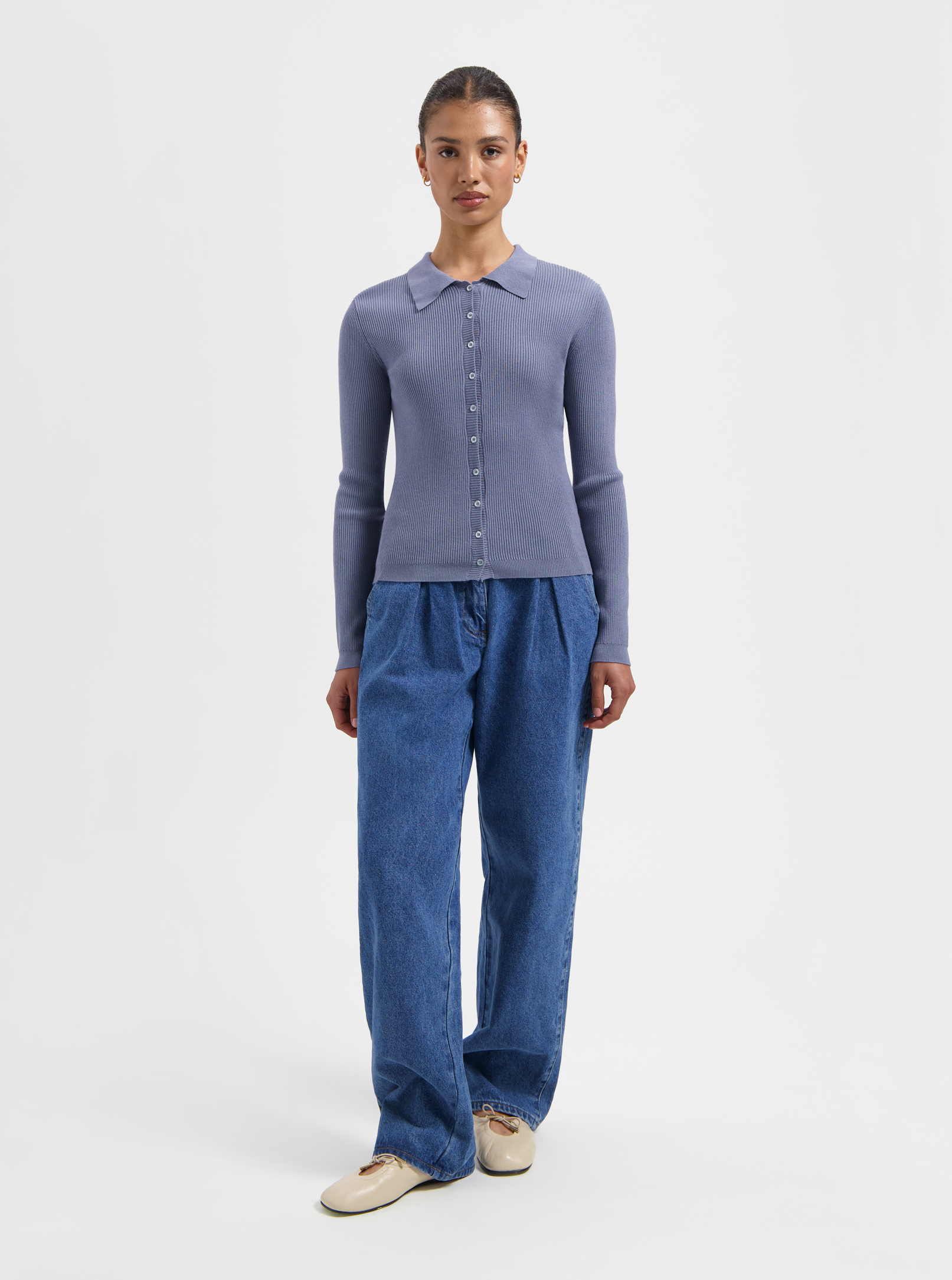 We Are Labels Nous Sommes Labels – Winnie Polo Knit Light Blue Maat: L | Longsleeves Outlet | Dames | Blauw