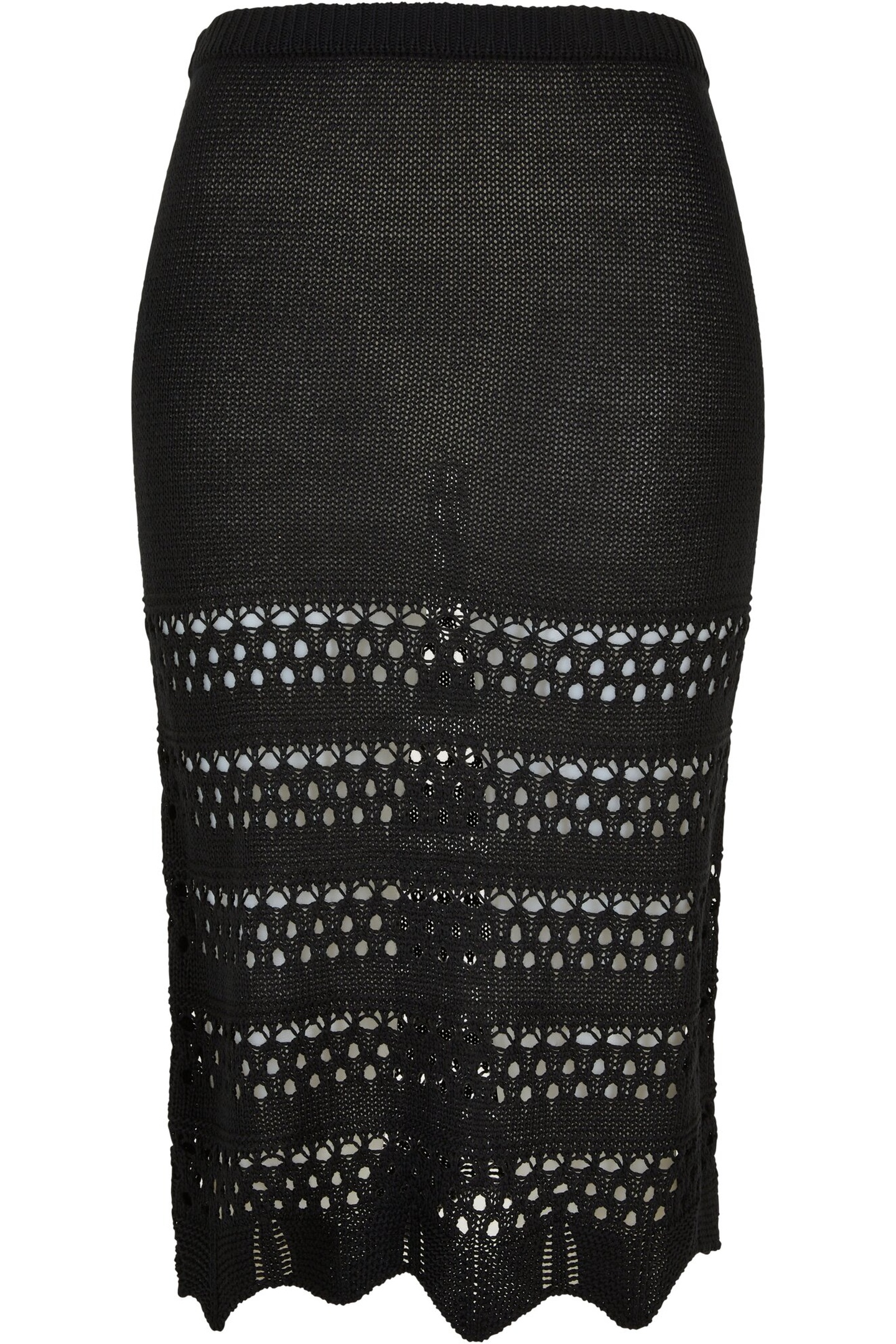 Urban Classics Ladies 3/4 Crochet Knit Skirt Black Maat: S | Midi Rokken Outlet | Dames | Zwart