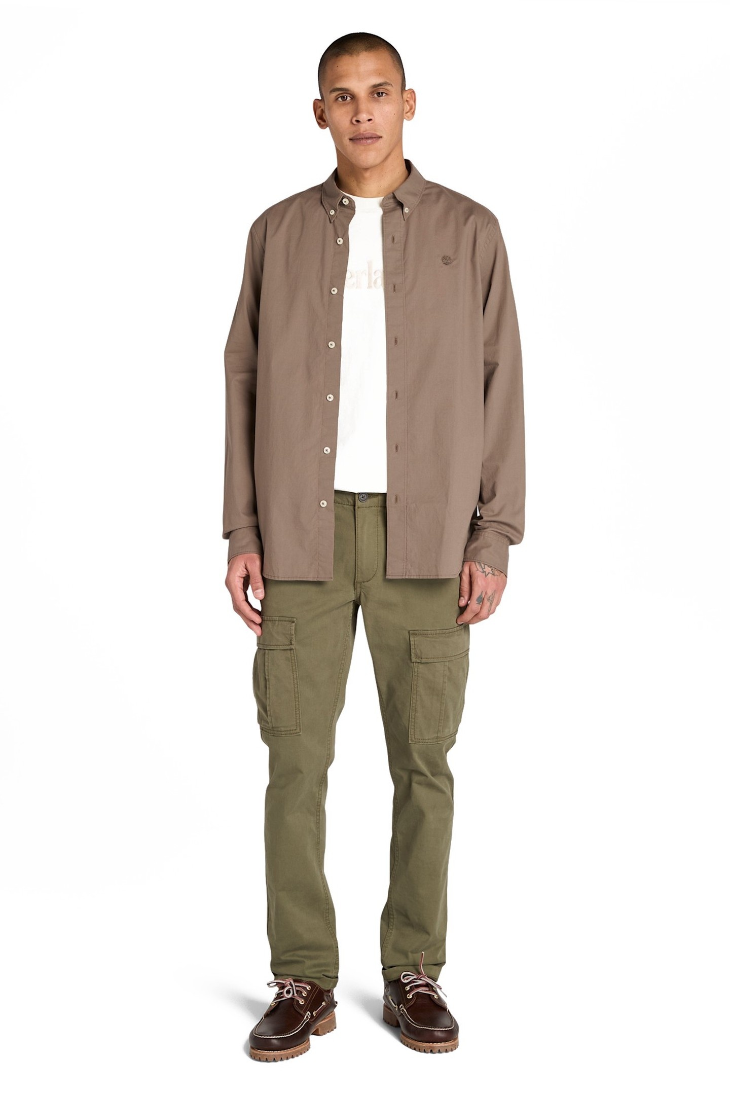 Timberland Long Sleeve Stretch Poplin Shirt Chocolate Chip Maat: S | Casual Overhemden Outlet | Heren | Bruin