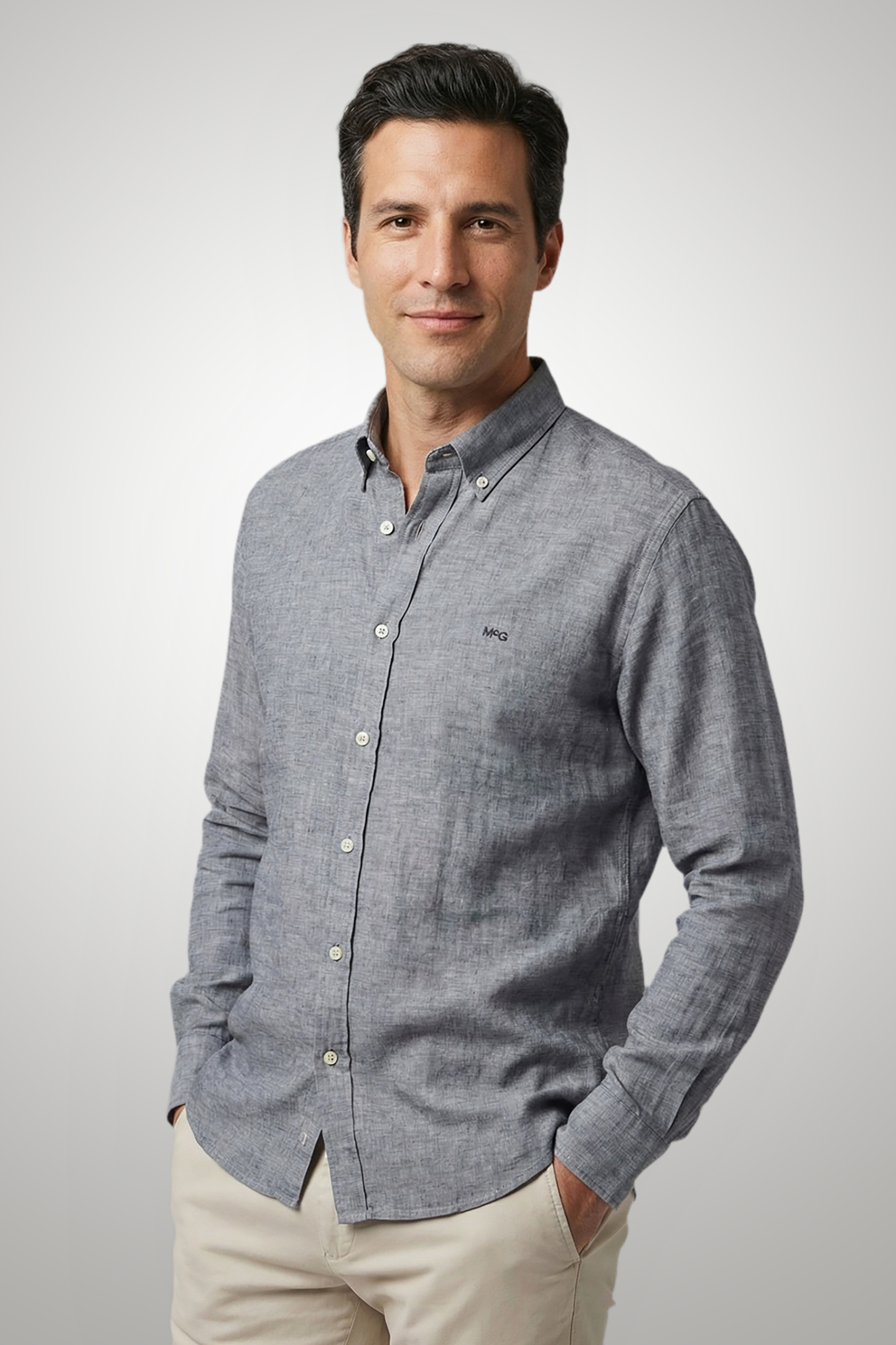 McGregor Cotton/linnen Shirt Navy Maat: M | Casual Overhemden Outlet | Heren | Grijs