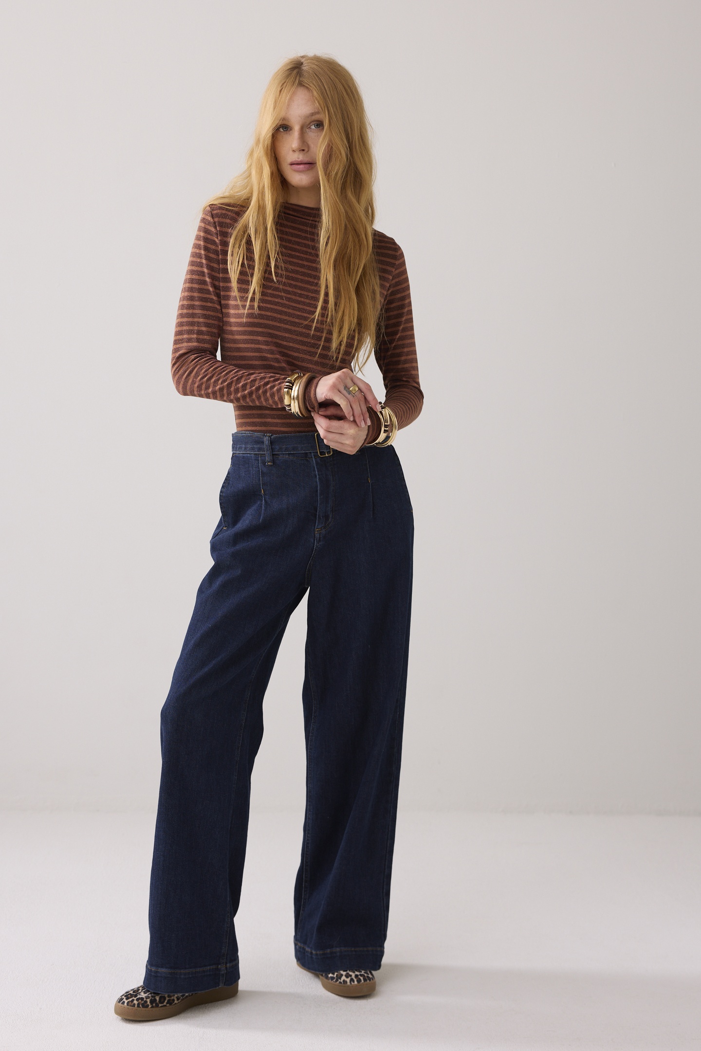 Summum Woman Stripe Lurex Longsleeve Cacao Maat: XL | Longsleeves Outlet | Dames | Bruin