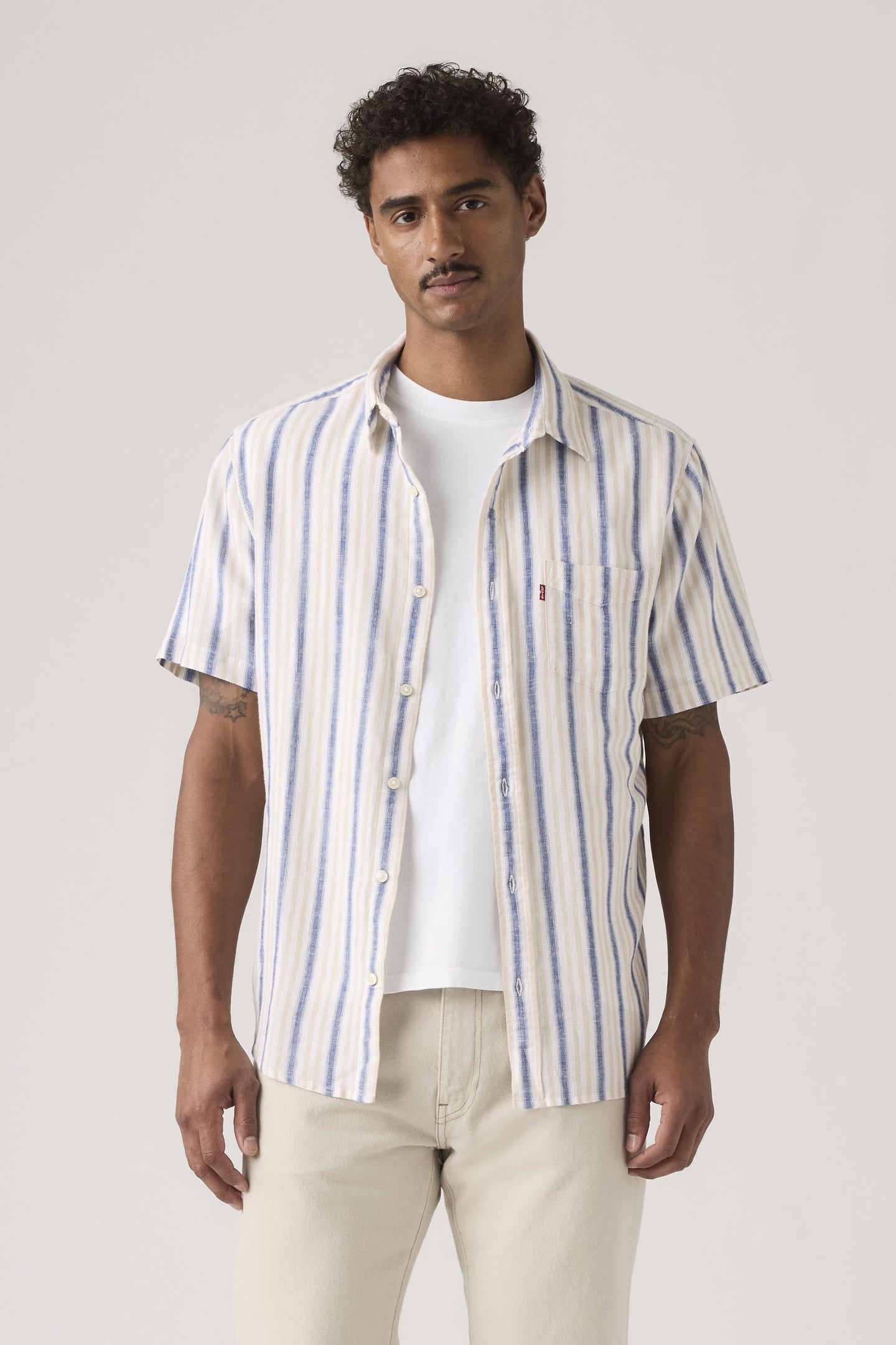 Levi's S/s Sunset 1 Pkt Standrd Gio Stripe Ceme Maat: S | Casual Overhemden Outlet | Heren | Blauw