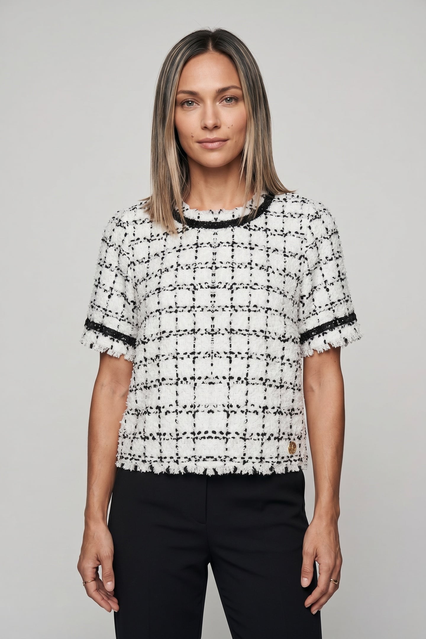 Karl Lagerfeld Boucle Top Black White Karl Boucle Maat: 42 | Blouses Outlet | Dames | Wit