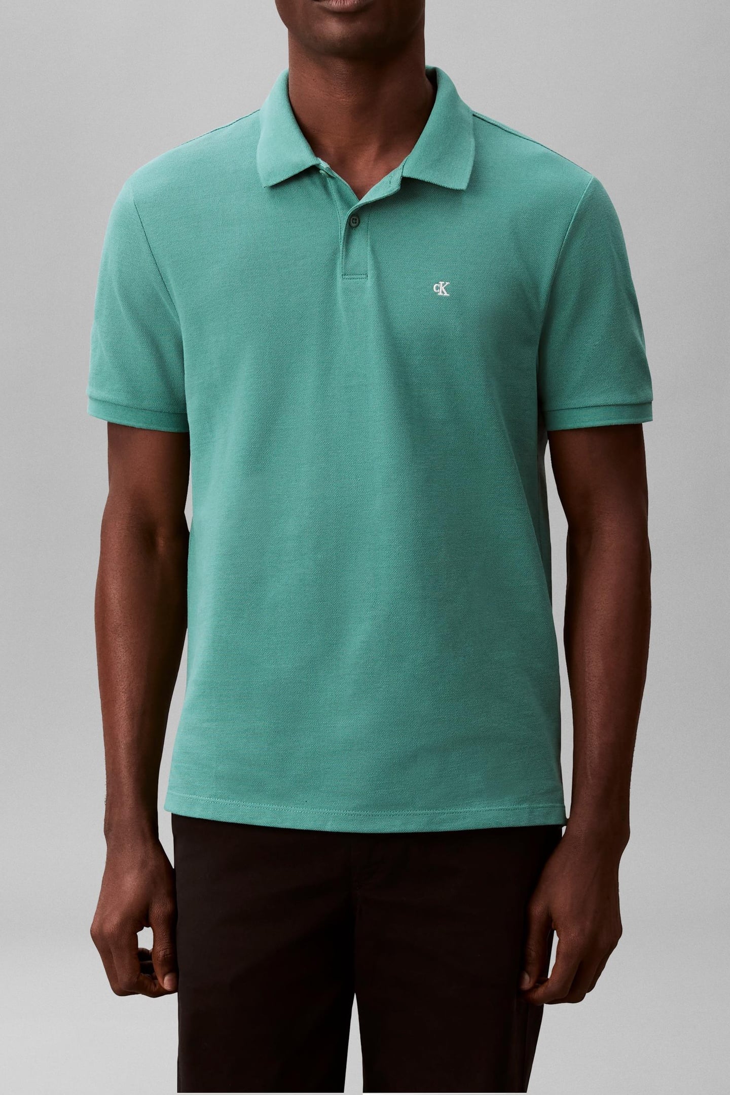 Calvin Klein Ss Monogram Pique Polo Wild Green Maat: S | Poloshirts Outlet | Heren | Groen