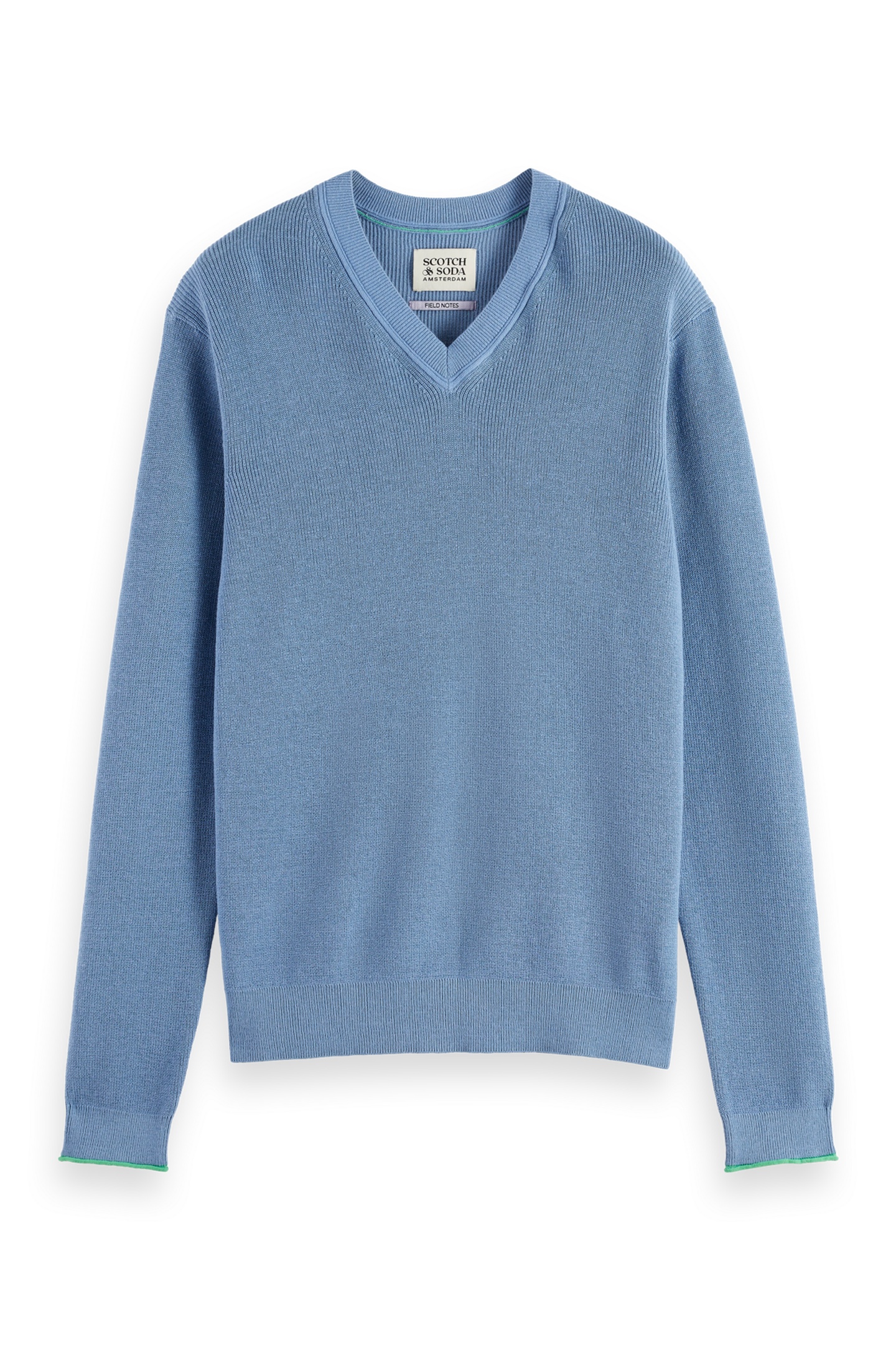 Scotch & Soda Regular-fit Cotton Linen V-neck Faded Denim Maat: S | Sweaters Outlet | Heren | Blauw